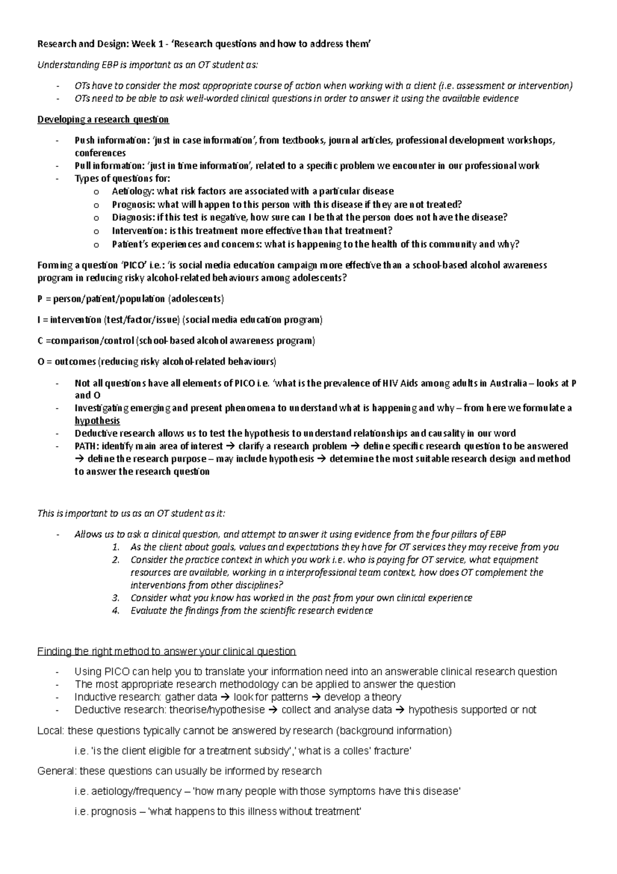 Research and Design Complied Notes - Research and Design: Week 1 ...