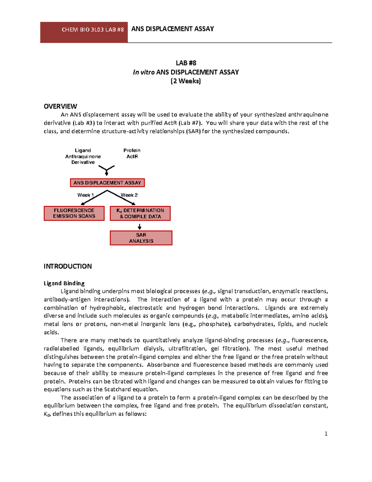 Lab #8 ANS Displacment Assay 2022 - LAB In vitro ANS DISPLACEMENT ASSAY ...