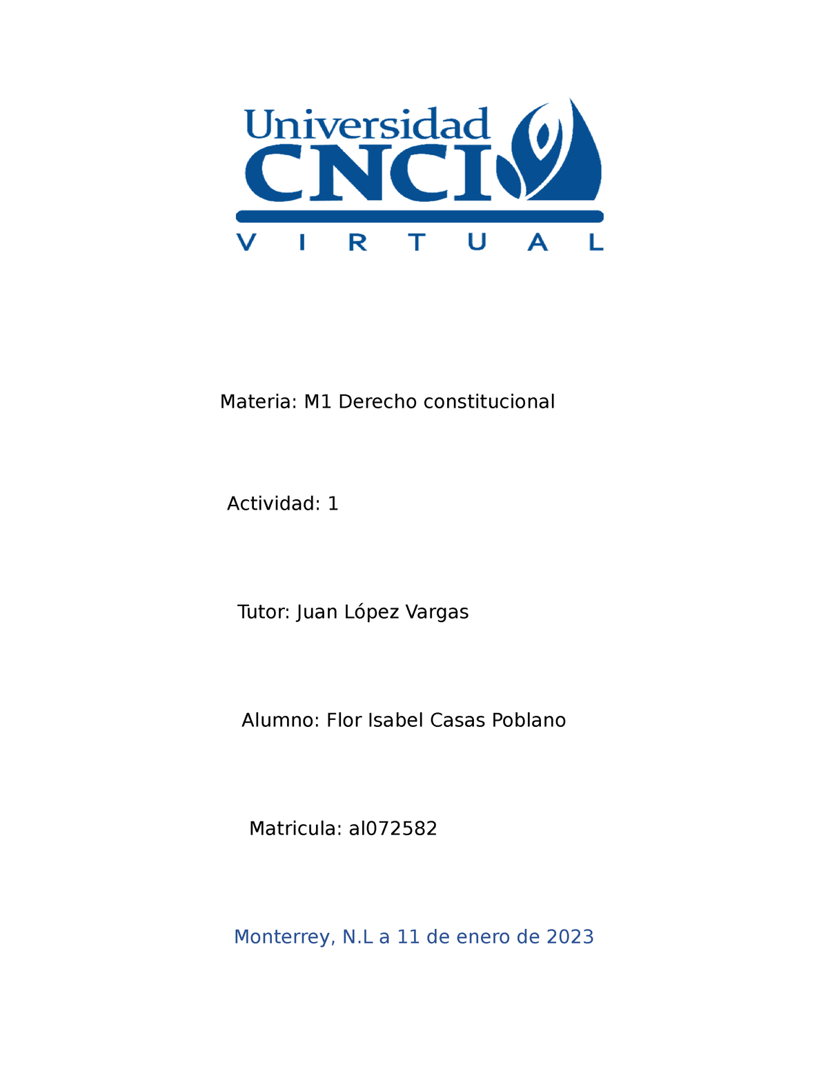 Actividad 1 Derecho Constitucional - Materia: M1 Derecho Constitucional ...