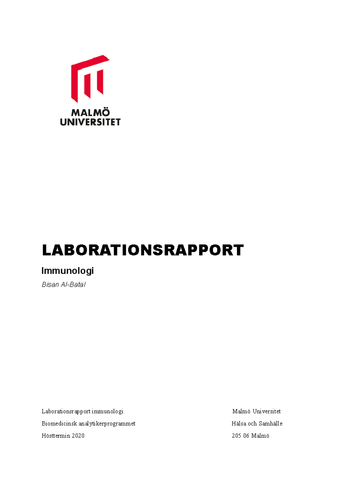 Immunologilabb - Labb - LABORATIONSRAPPORT Immunologi Bisan Al-Batal ...