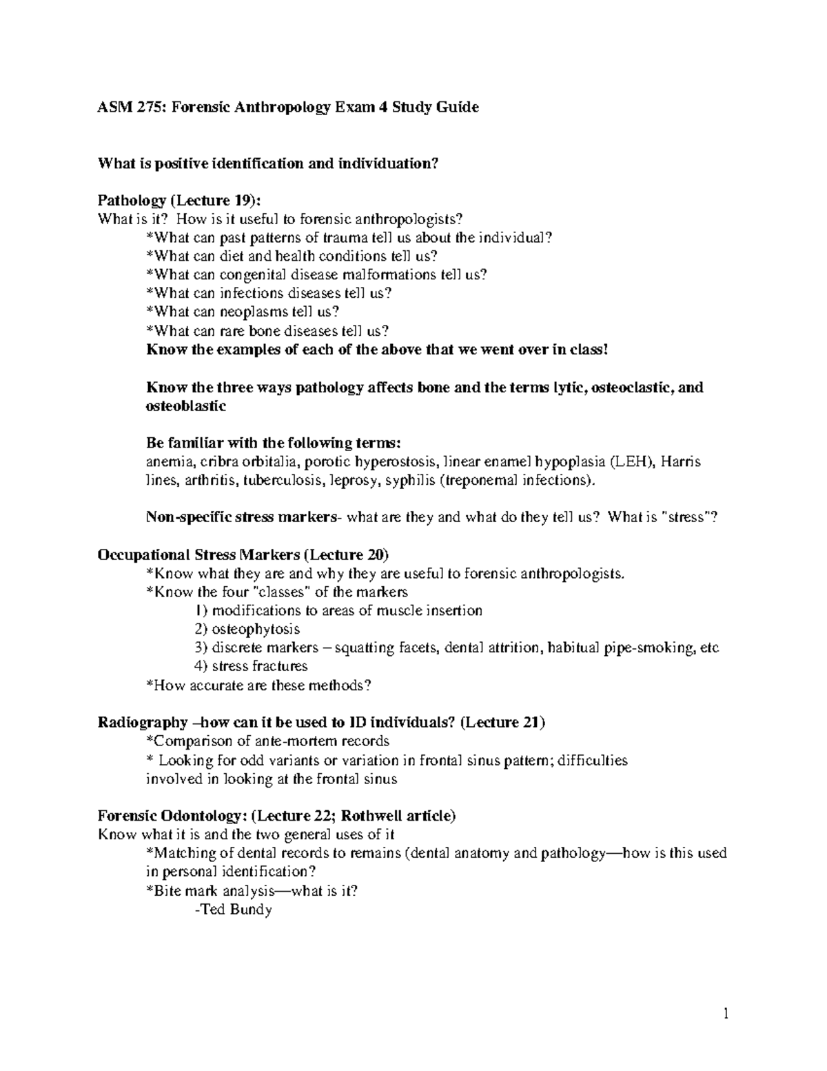 ASM 275 Study Guide Module 4 Chapter One - 1 ASM 275: Forensic ...