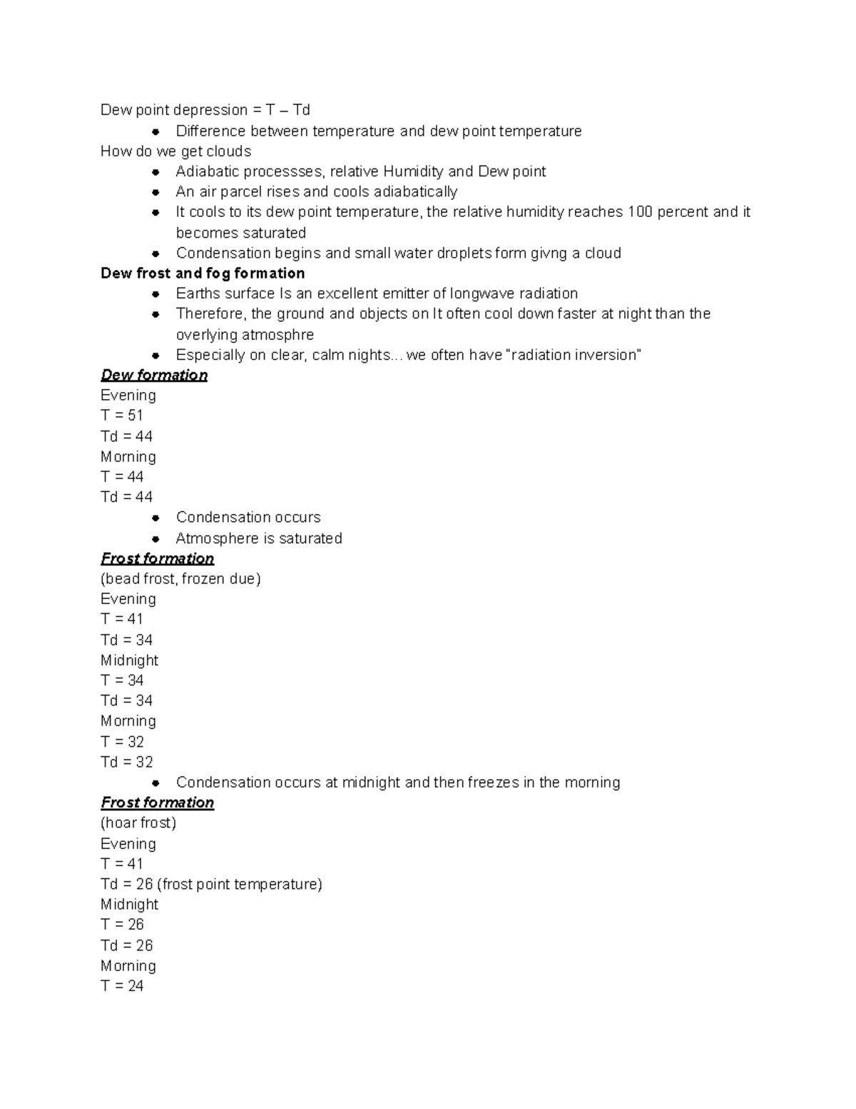 Meteorology study notes (27) - Dew point depression = T – Td Difference ...