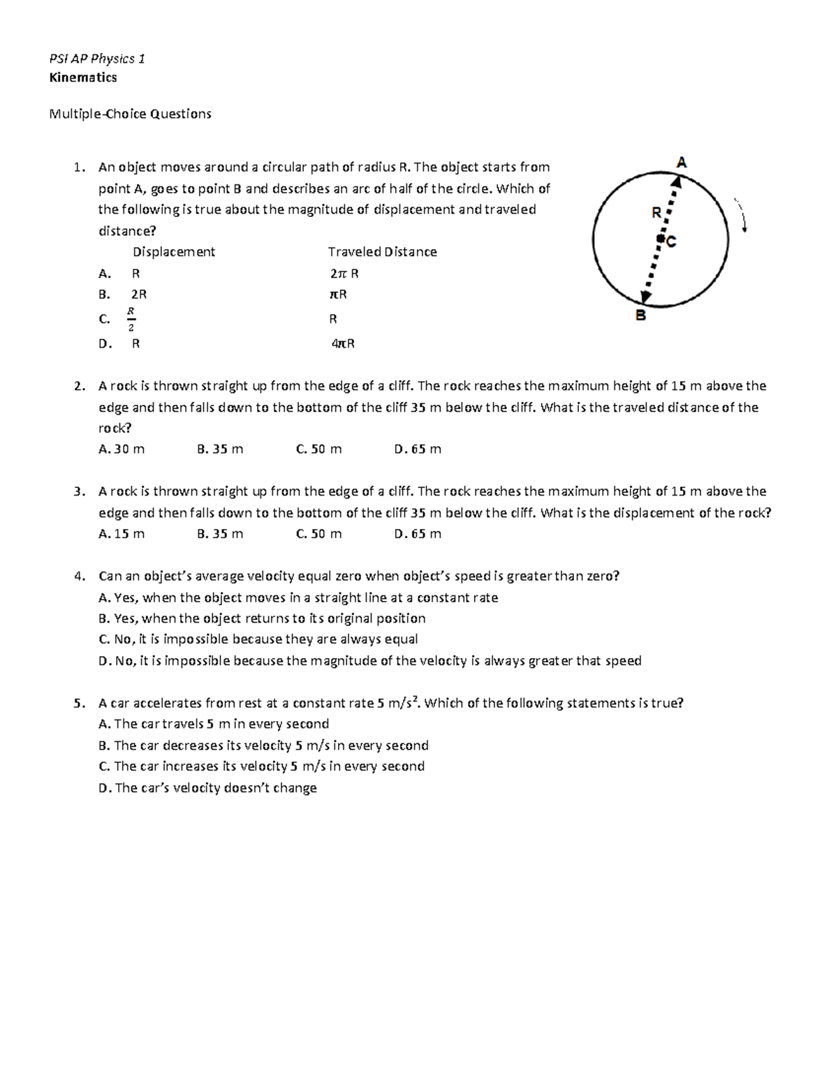 Kinematics 2 D Practice Problems 2015 10 041 - PSI AP Physics 1 ...