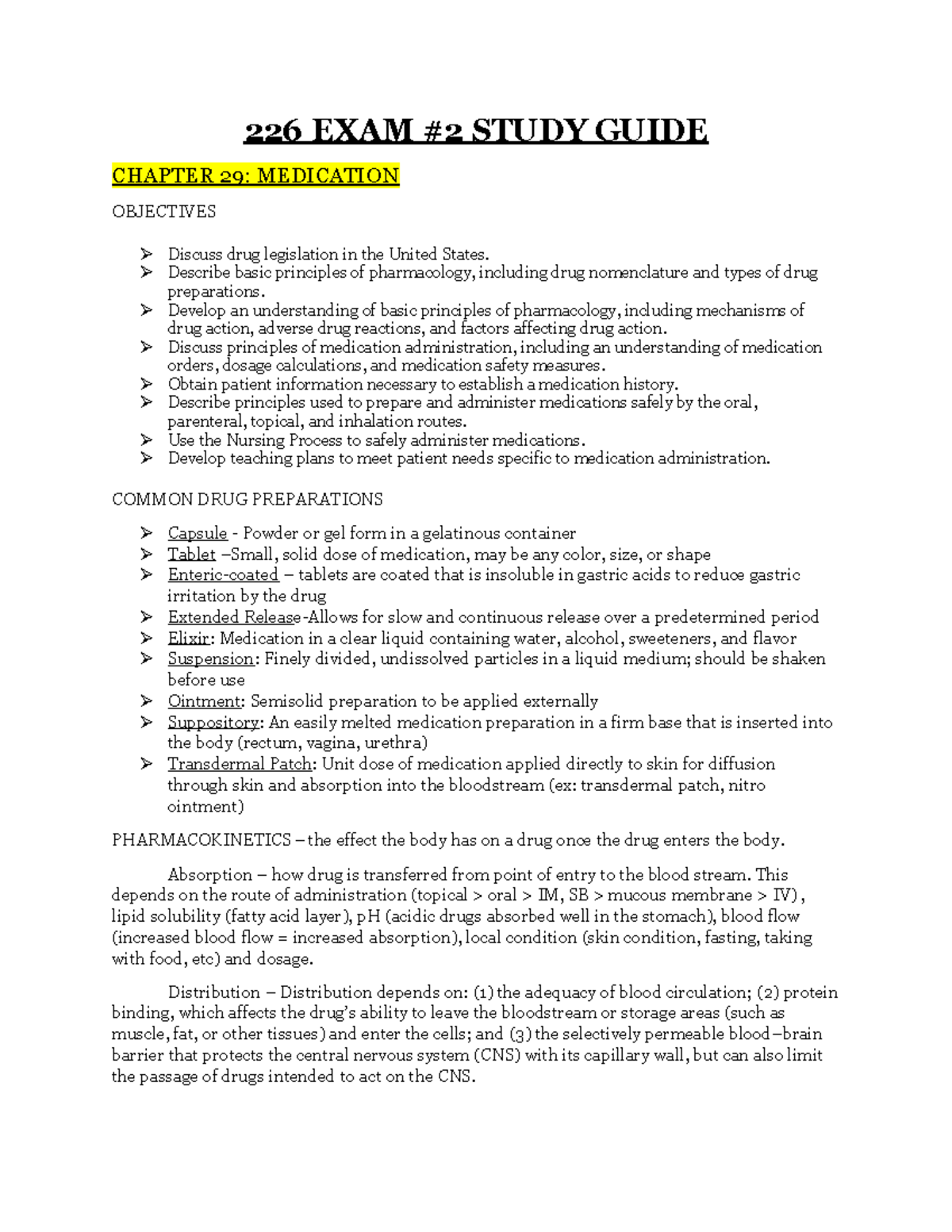 NU226 Exam 2 Study Guide - 226 EXAM #2 STUDY GUIDE CHAPTER 29 ...