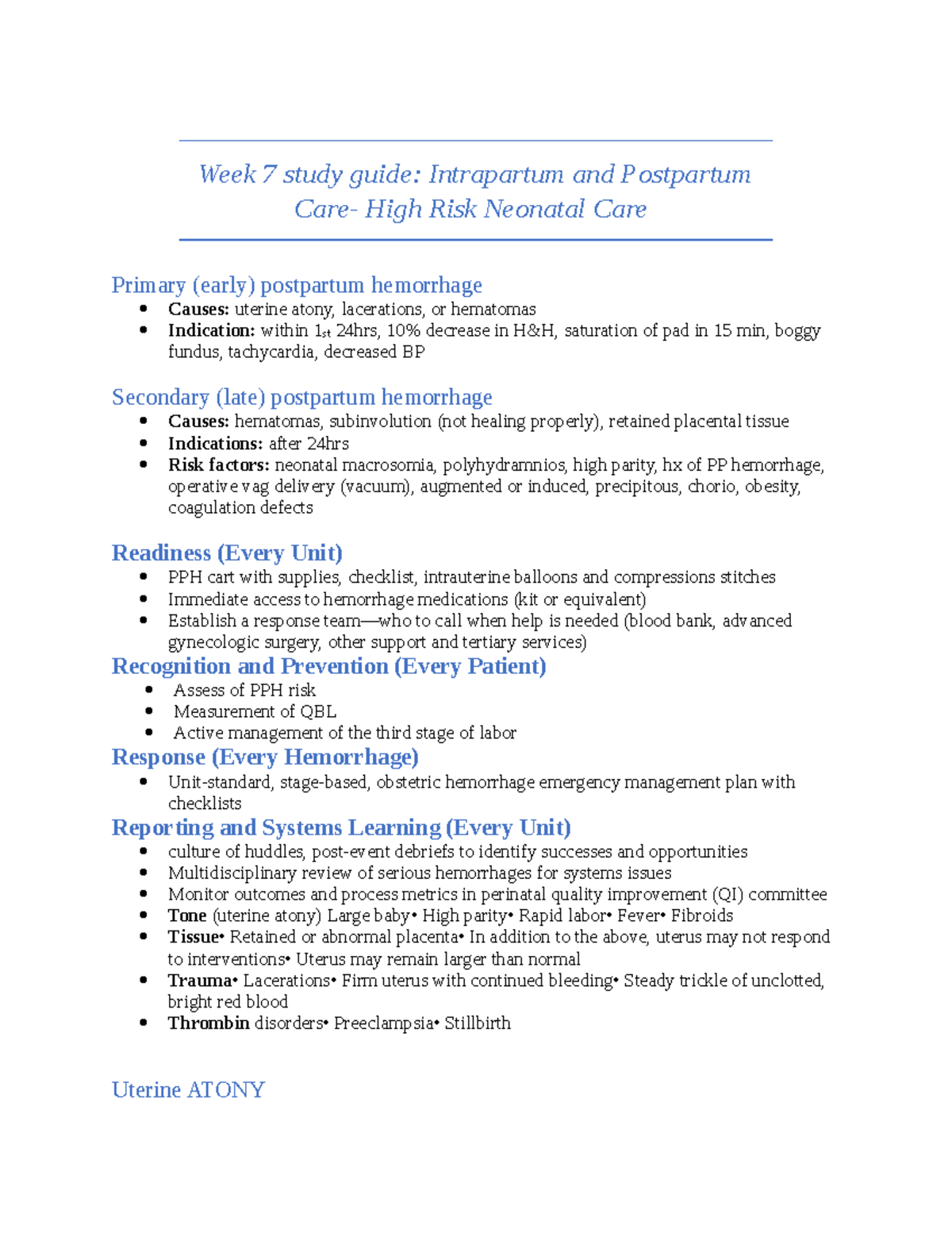 Maternal Newborn Study Guide: Intrapartum And Postpartum Care- High ...