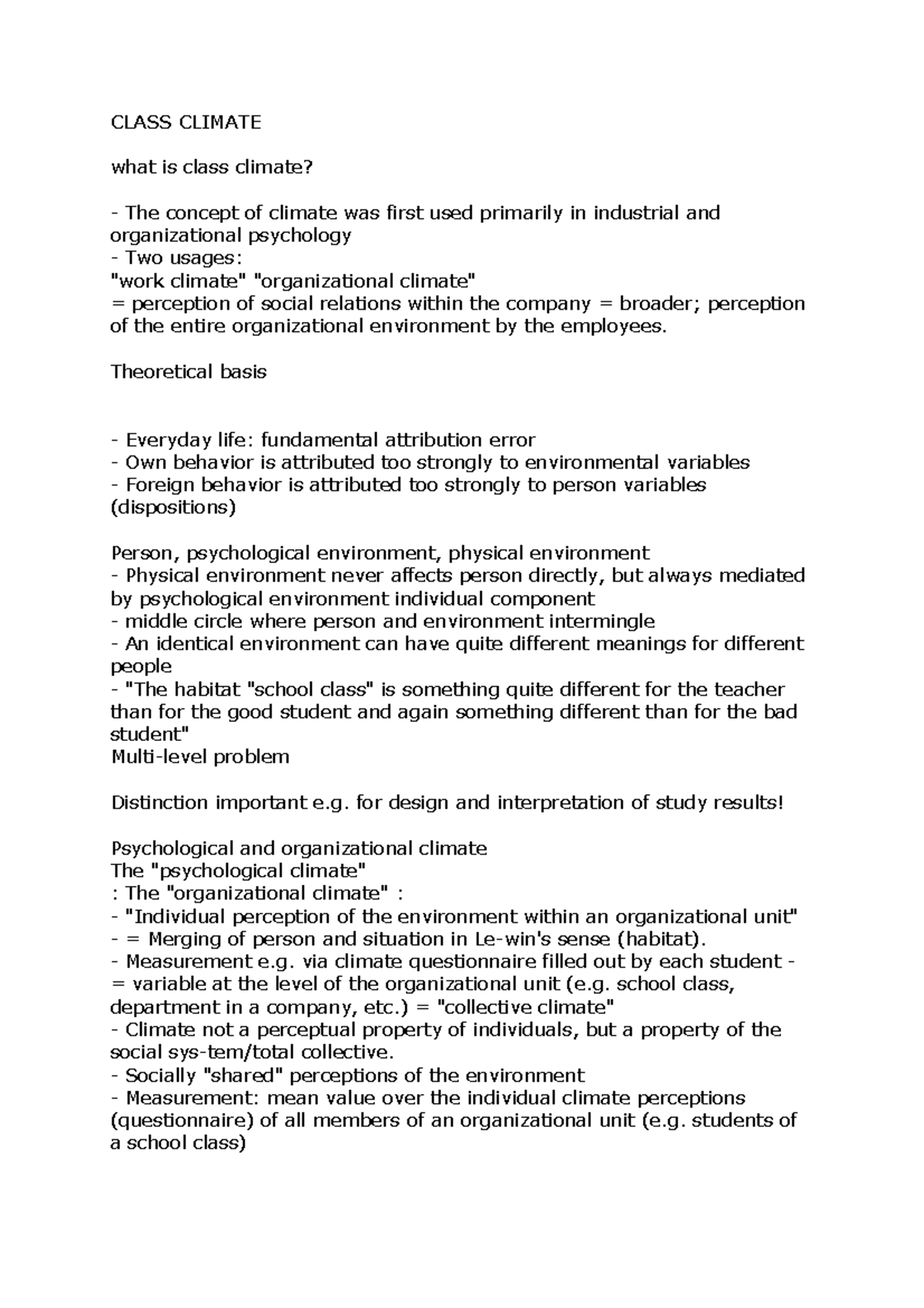 Class Climate - Psycho Notes - CLASS CLIMATE what is class climate? The ...