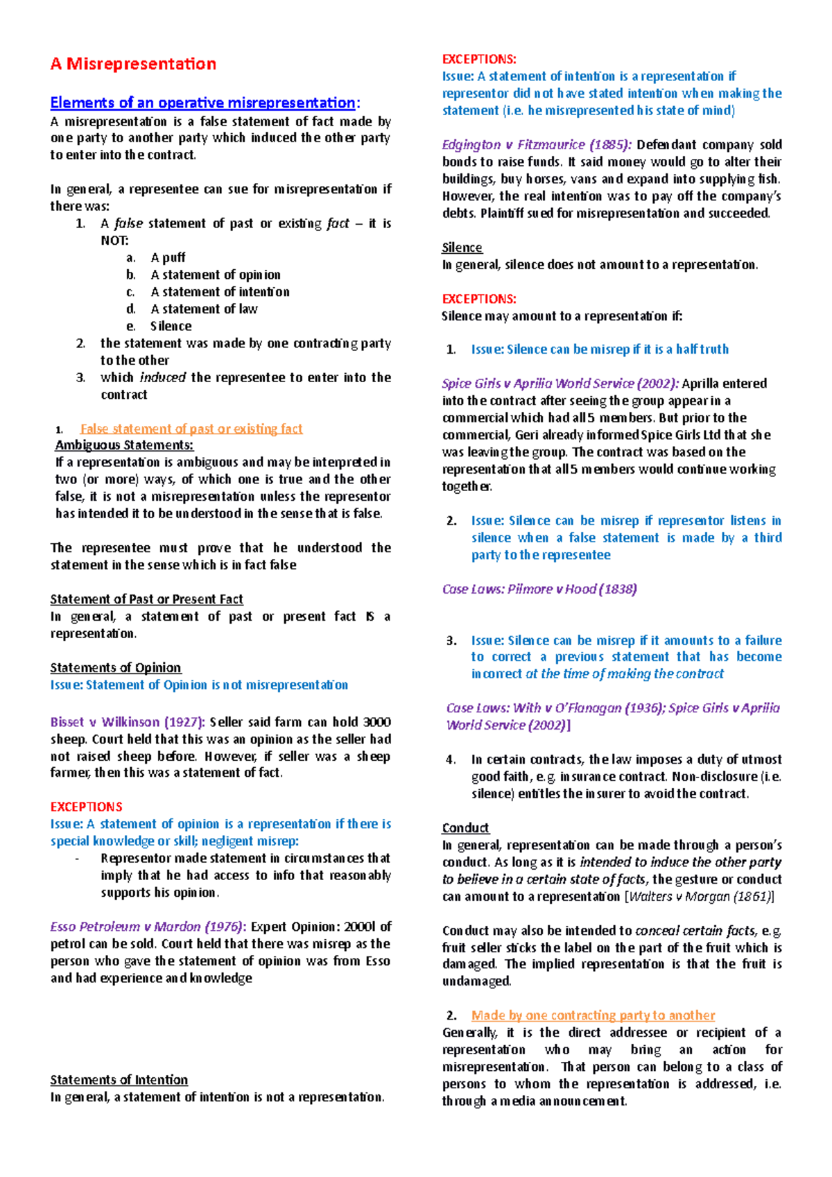 (Lesson 5) Chapter 13 - Misrepresentation - A Misrepresentation ...