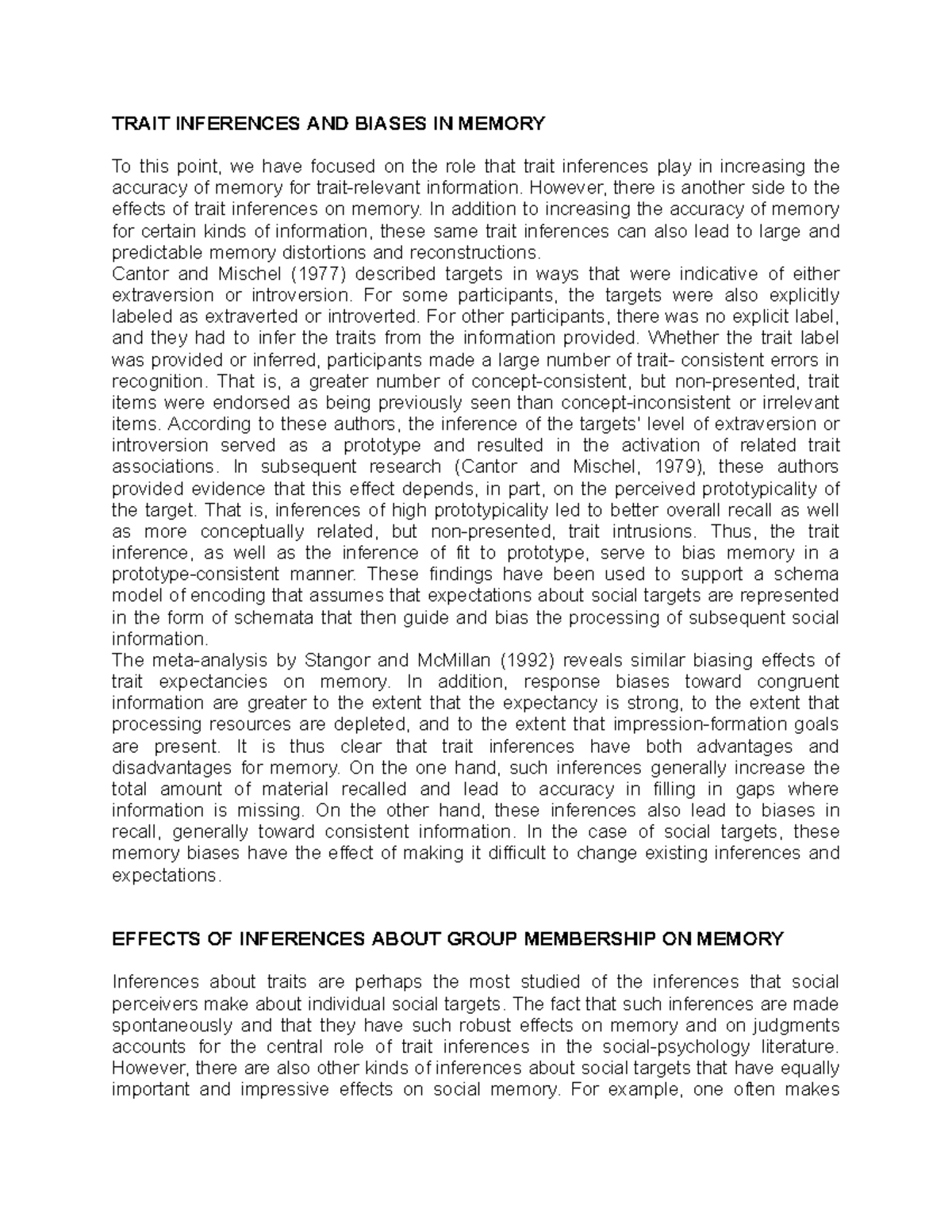 Trait Inferences And Biases In Memory - TRAIT INFERENCES AND BIASES IN ...