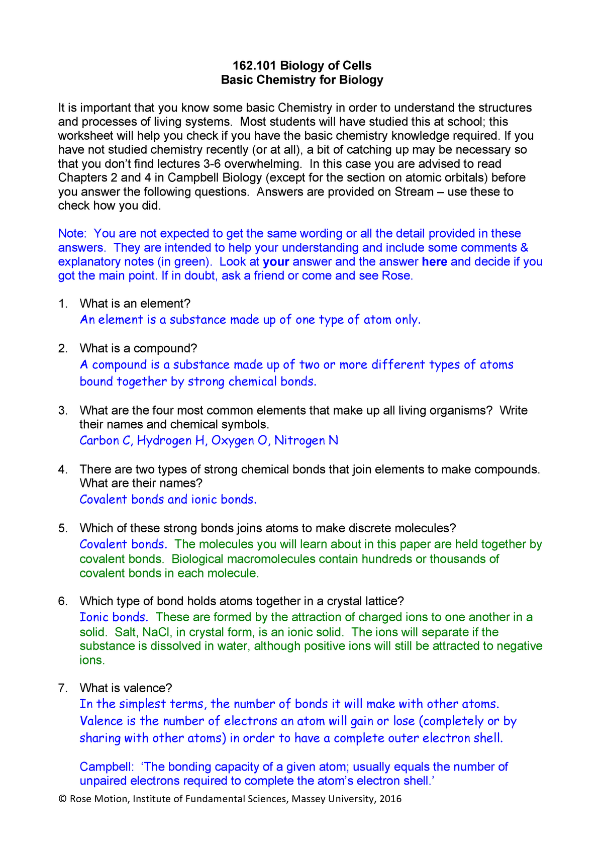 20. Background 20 - Chemistry Basics (Answers) - - StuDocu Regarding Overview Chemical Bonds Worksheet Answers