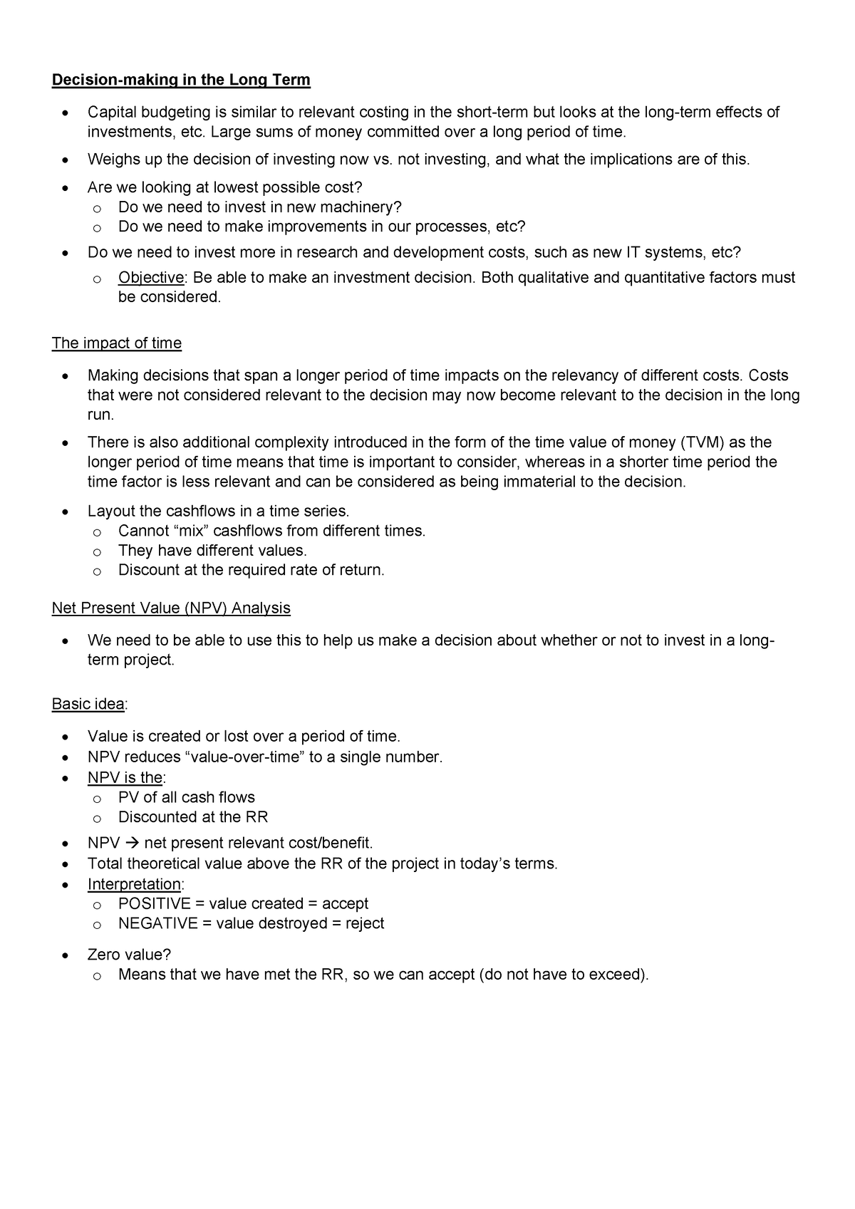 Unit 2.5 Notes - Decision making in the long term - Decision-making in ...