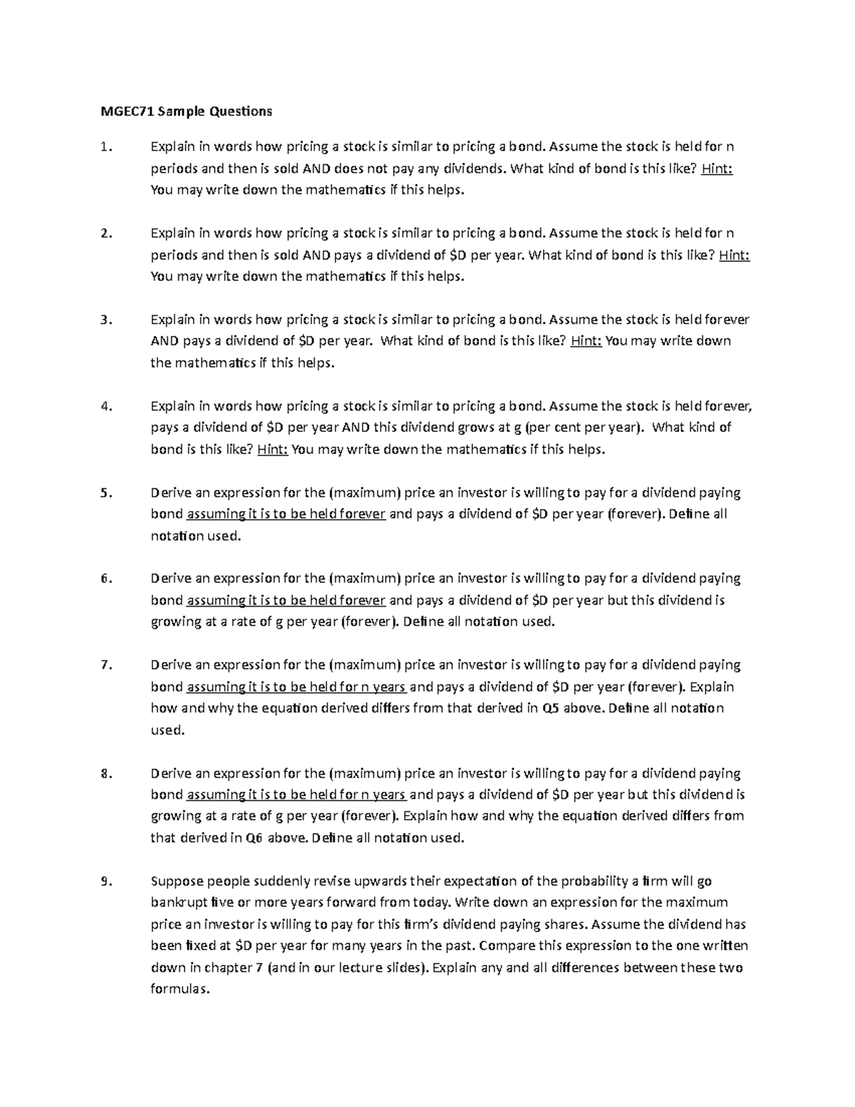 N5 C71 Additional sample questions Ch7 - MGEC71 Sample Questions ...