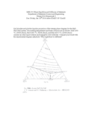 MSE315 Homework 5 2016 - Phase Equilibria & Diffusion of Materials ...
