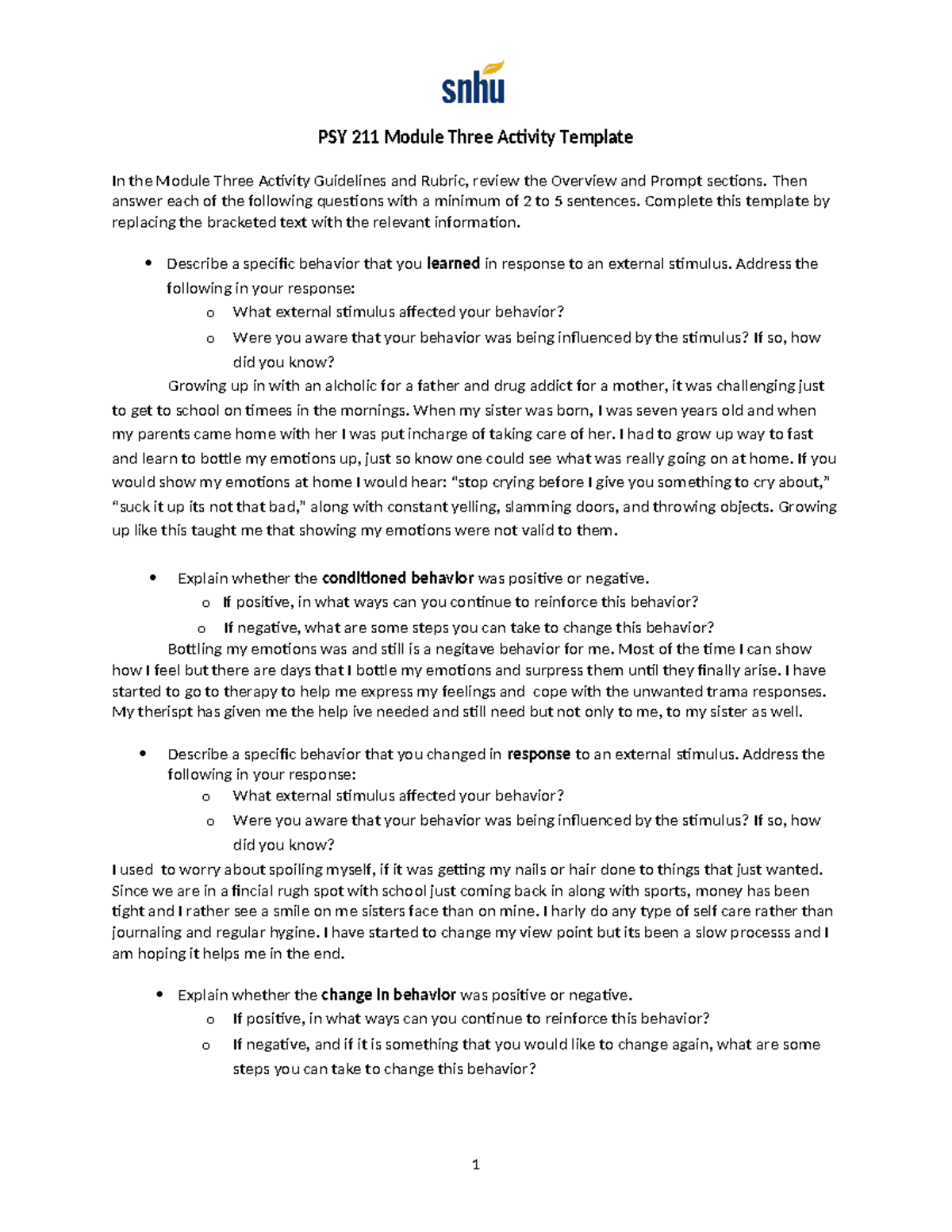 PSY211 Module 3-2 Activity - PSY 211 Module Three Activity Template In ...