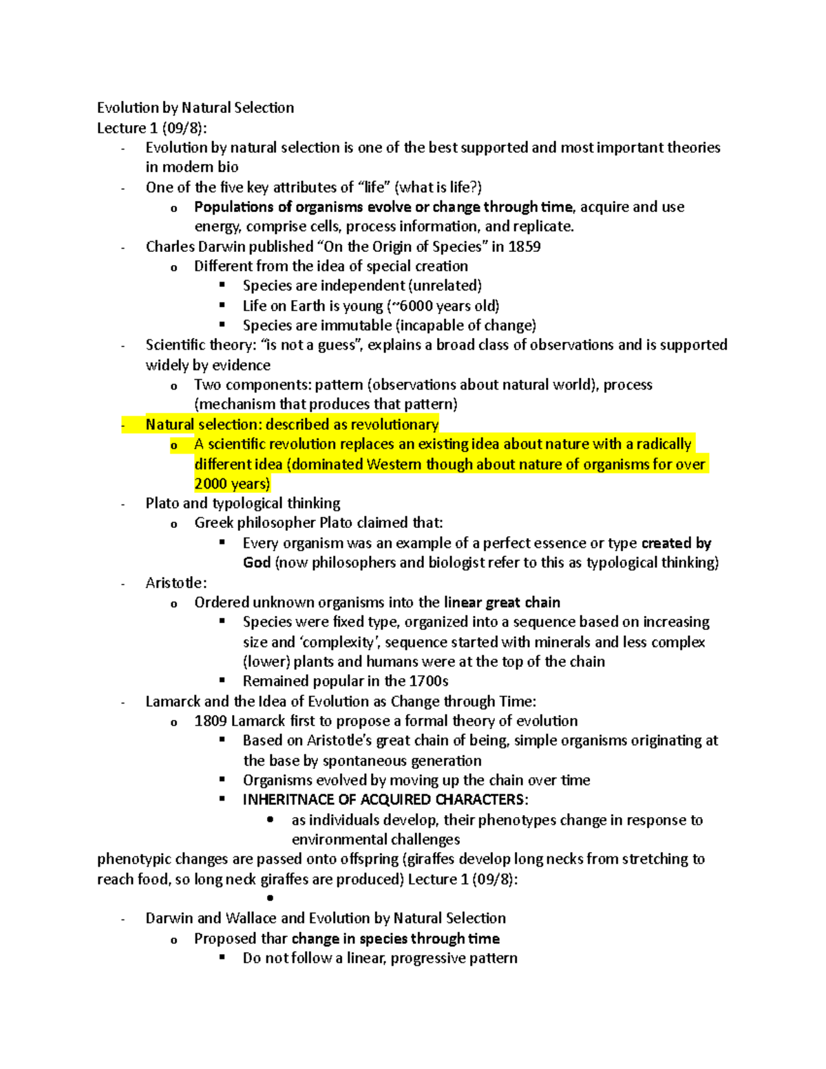 BIO1M03 lecture notes - Evolution by Natural Selection Lecture 1 (09/8 ...