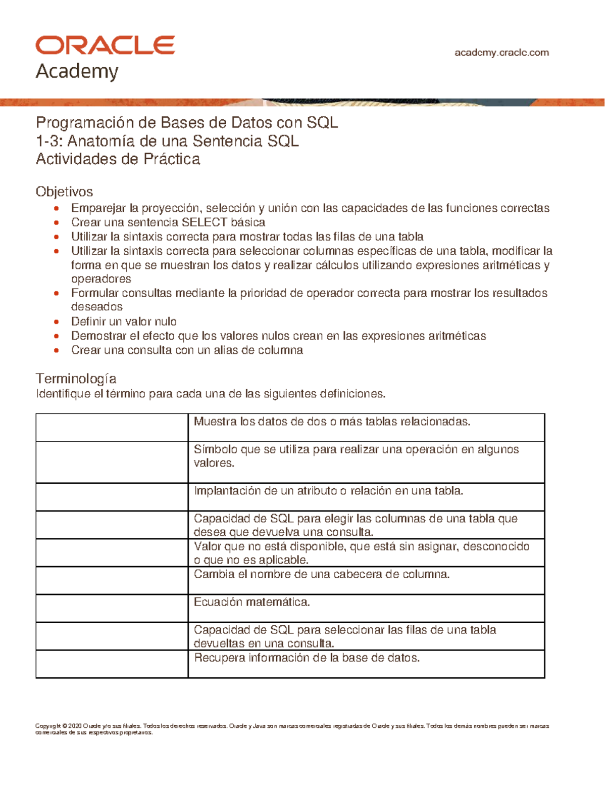 DP 1 3 Practice esp - esto es un trabajo de sql - Copyright © 2020 ...