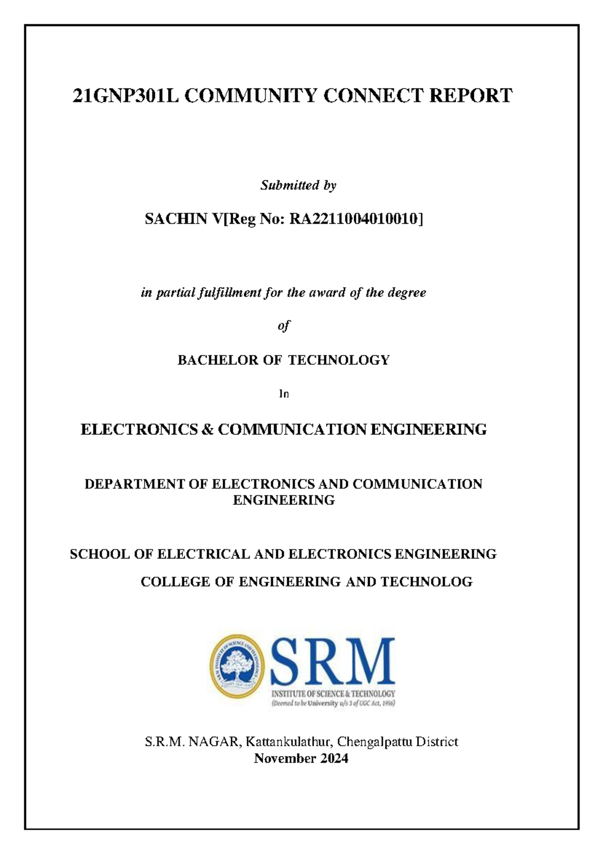 Sachin GG - y7ot7go - 21GNP301L COMMUNITY CONNECT REPORT Submitted by ...