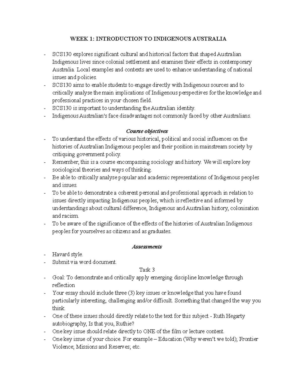 SCS130 Week 1 Lecture and Tutorial Notes - WEEK 1: INTRODUCTION TO ...