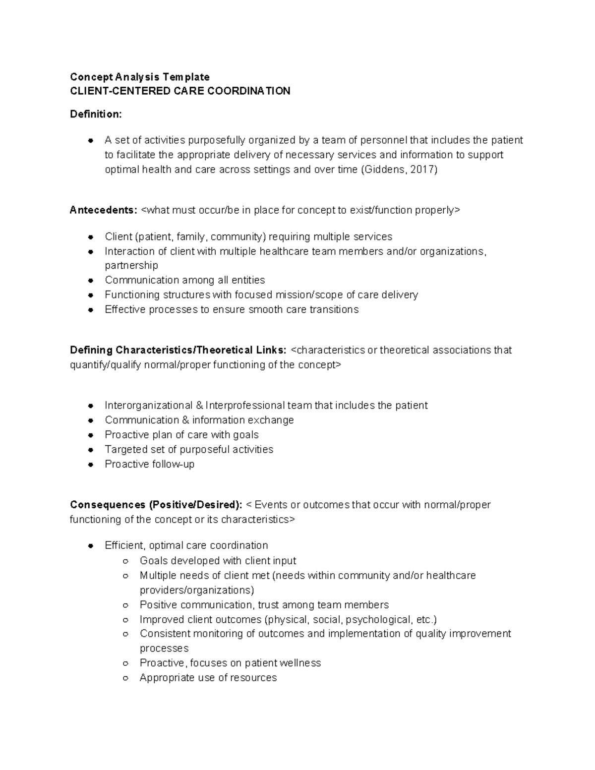 Client Centered CARE Coordination Concept Analysis Concept Analysis