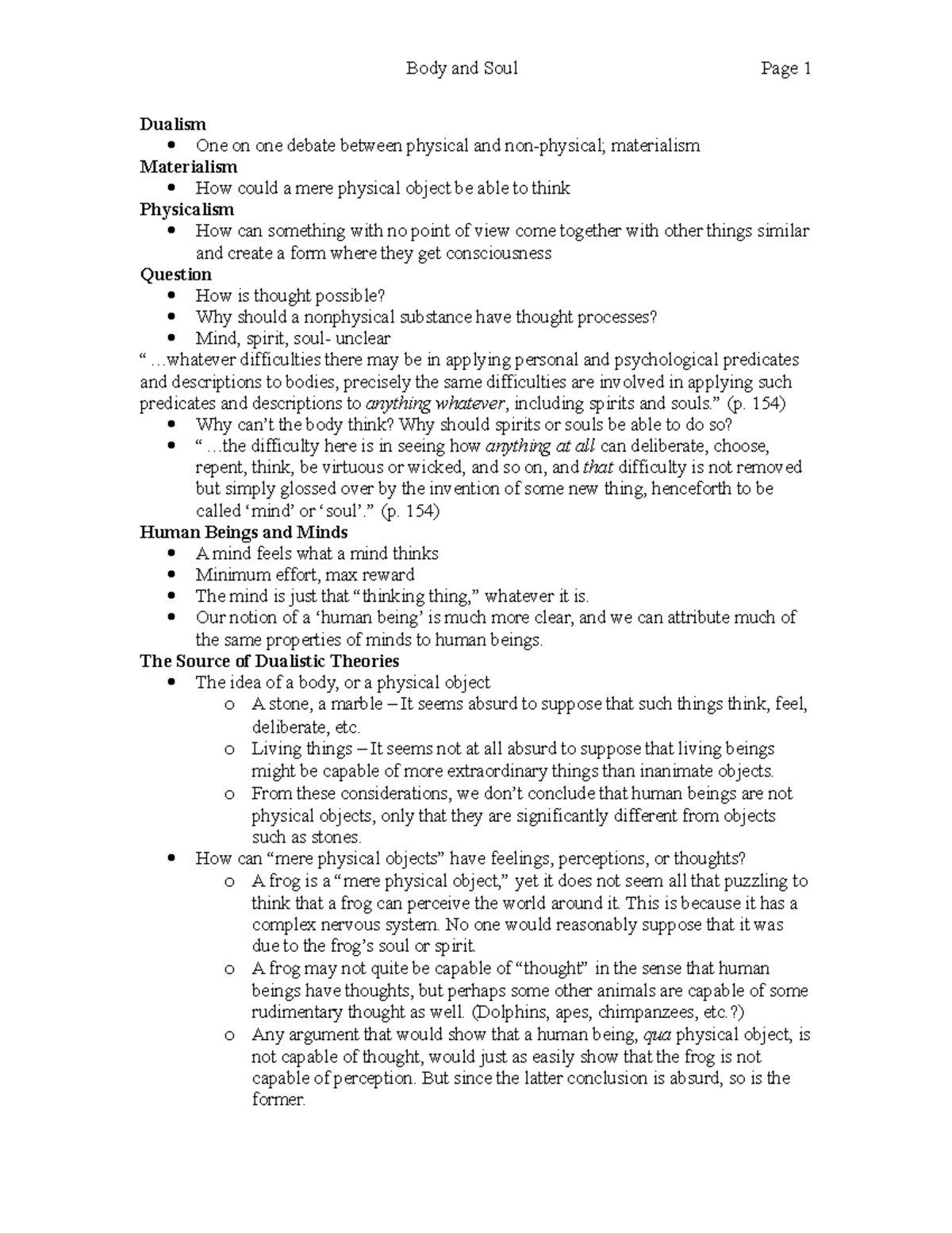 Body and Soul Lecture - Body and Soul Page 1 Dualism One on one debate ...