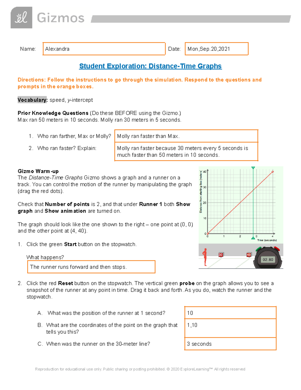 Motion Graphs (Distance Time Graphs) - Worksheet