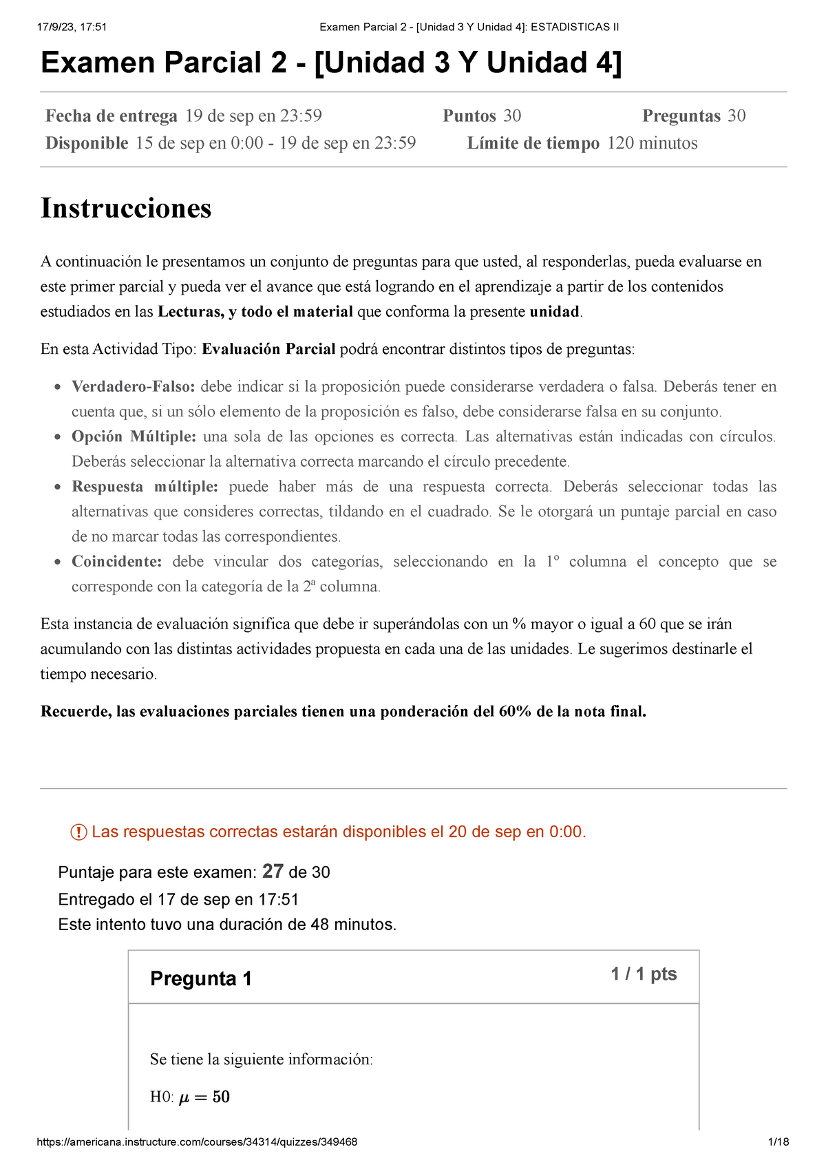 Examen Parcial 2 - [Unidad 3 Y Unidad 4] Estadisticas II - Examen ...