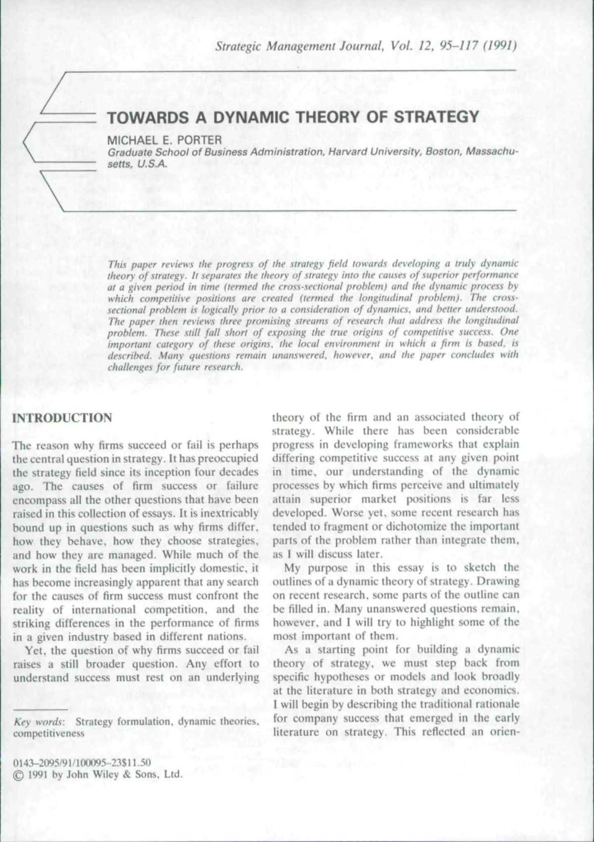 Porter (1991) - Towards a dynamic theory of strategy - Strategic ...