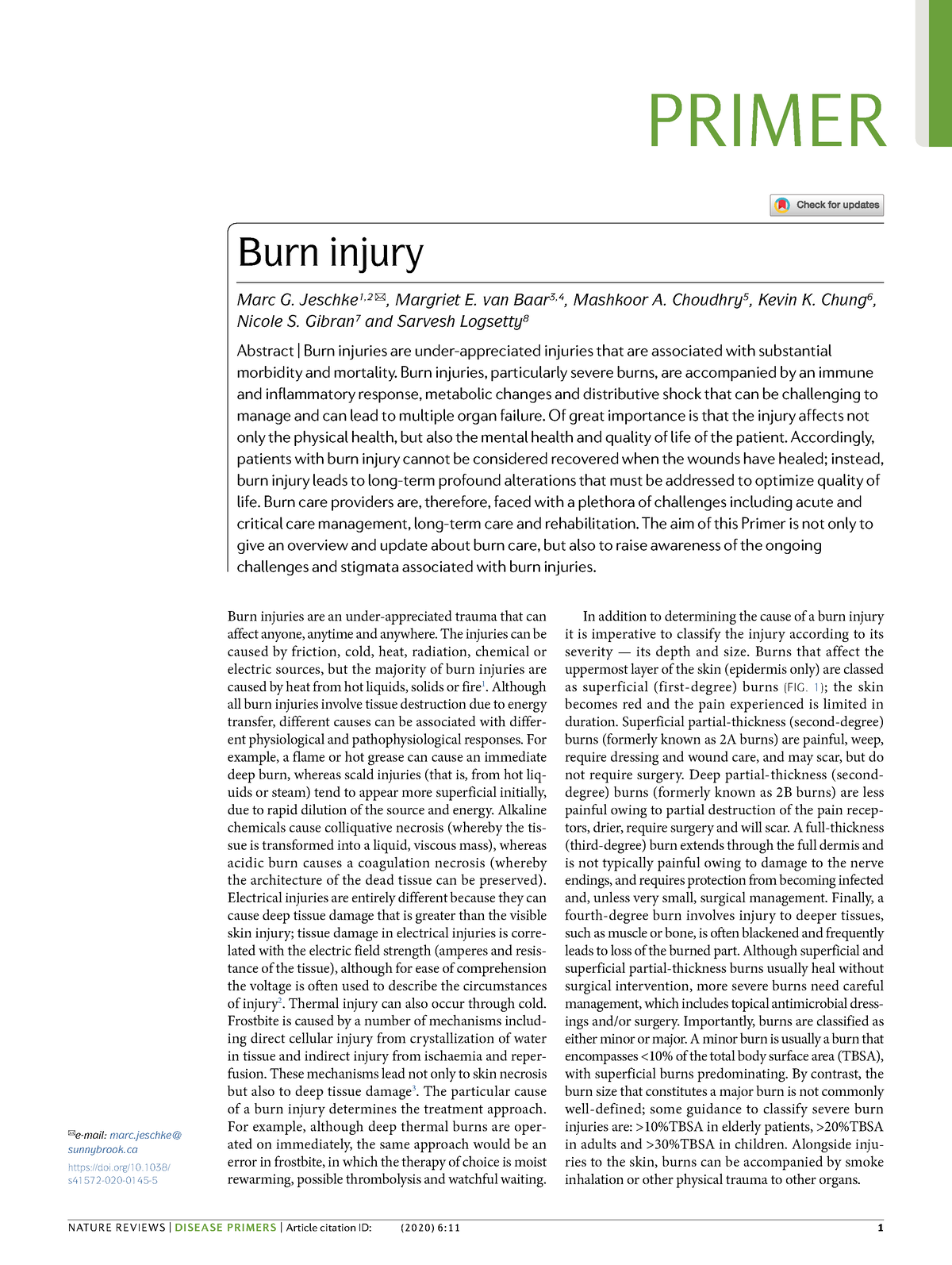 S41572 020 0145 5 - Hbashdbdjd - Burn Injuries Are An Under-appreciated ...