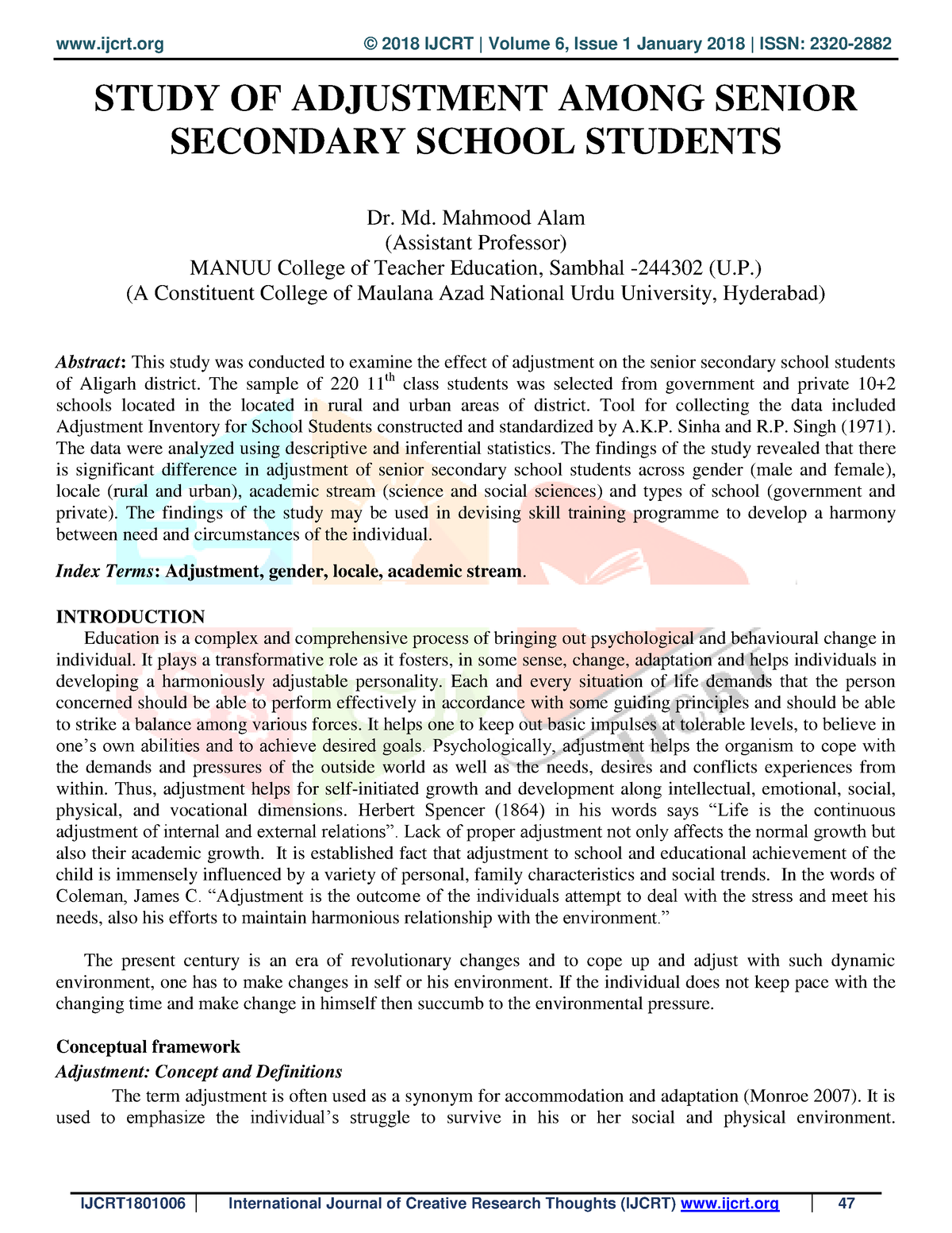 thesis on school adjustment