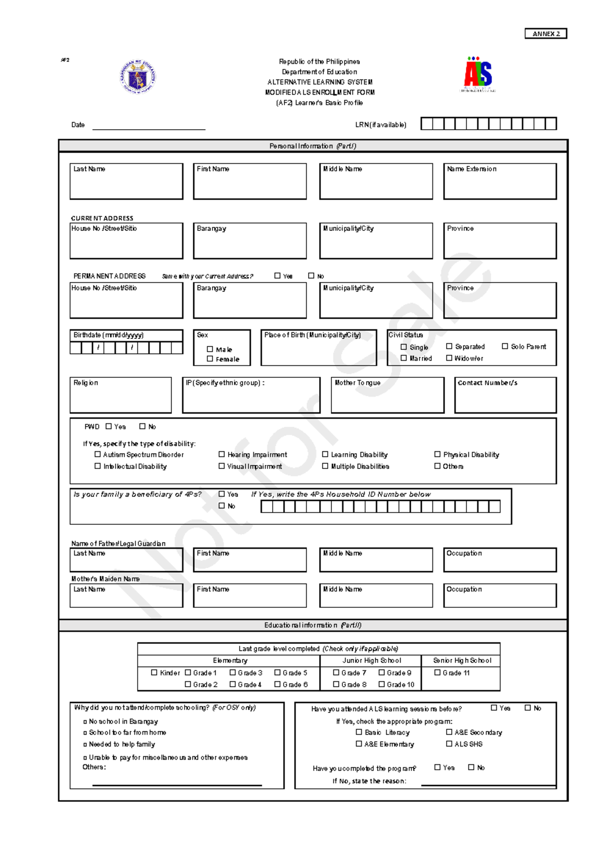 Annex-2 Modified-ALS-AF2 - Not for Sale AF Date LRN (if available ...