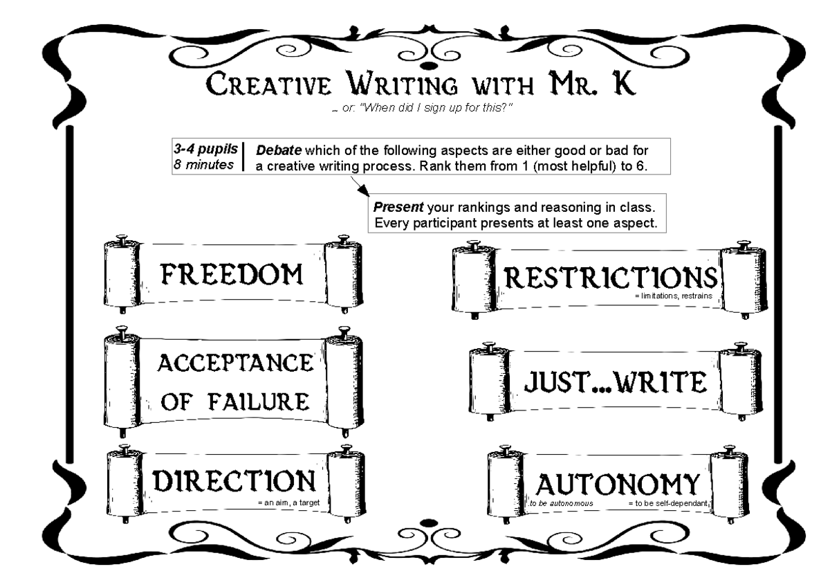 Creative Writing Presentation - direction = an aim, a target autonomy ...
