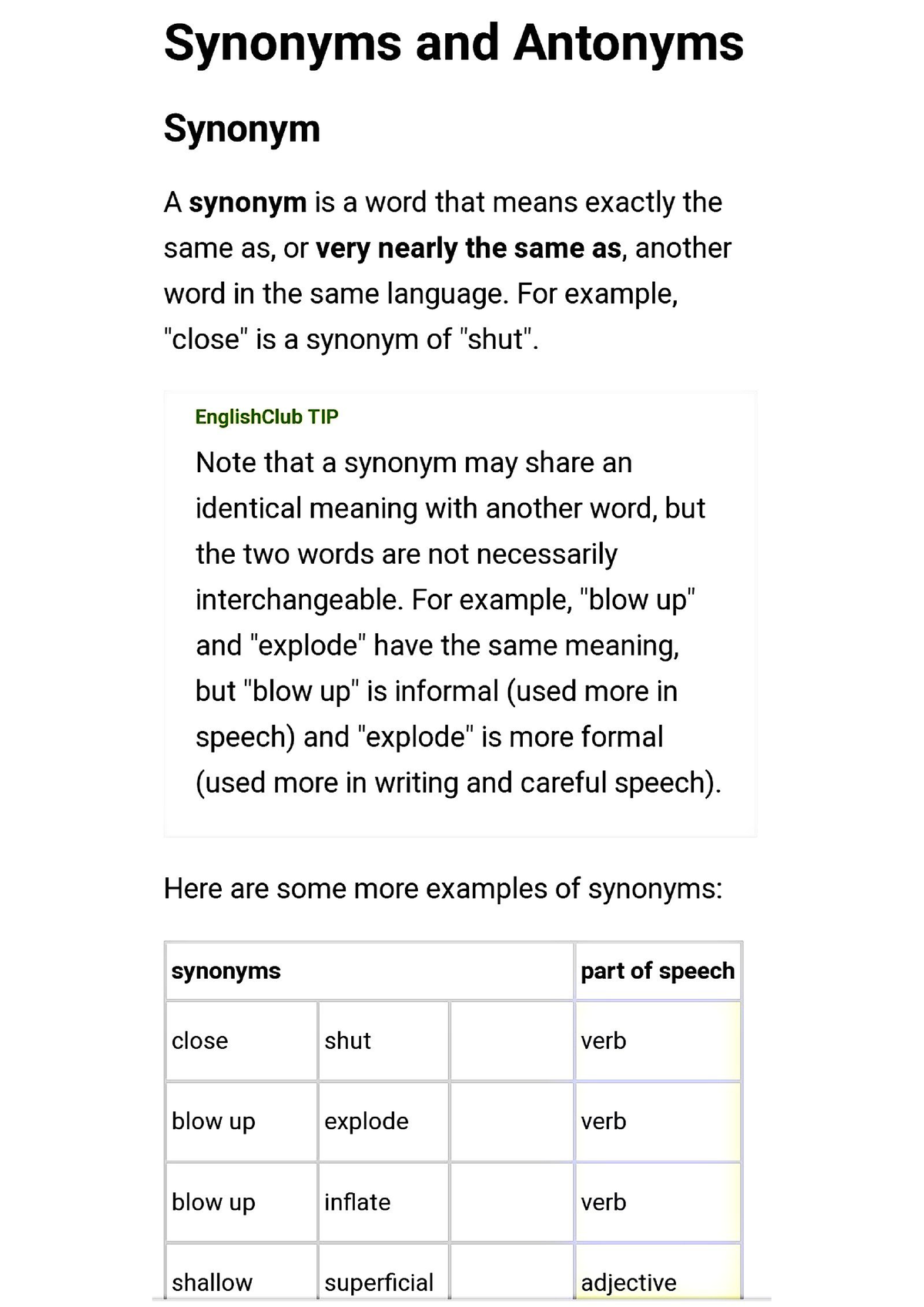 Synonym And Antonym - B. A English Language And Literature - Studocu