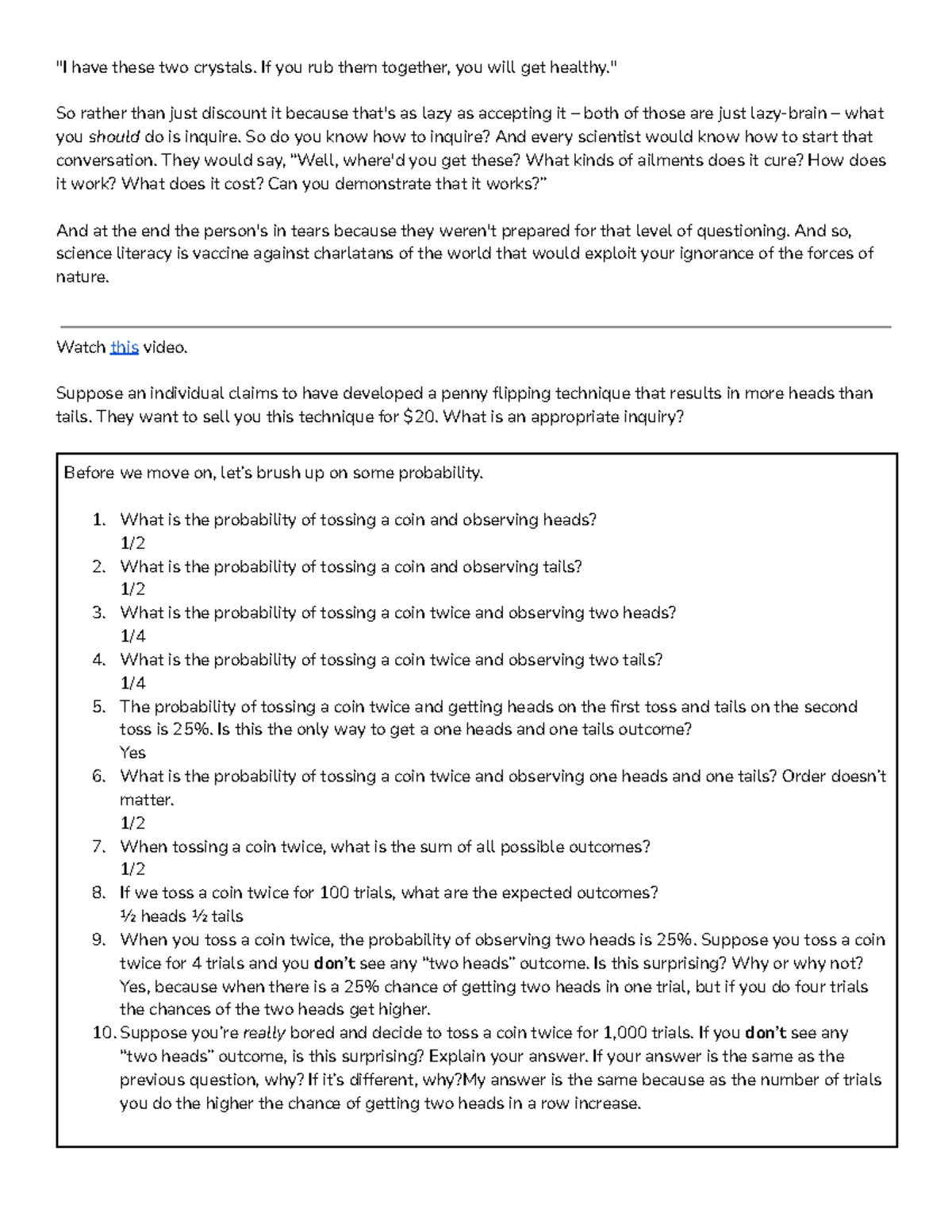 Copy of Coin toss - Coin toss probability question and answer - 