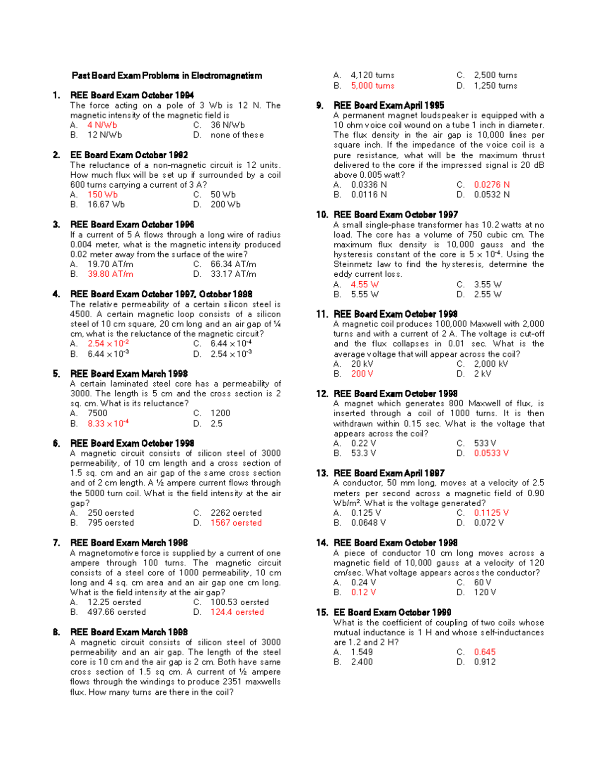 Electromagnetism - Past Board Exam Problems in Electromagnetism REE ...