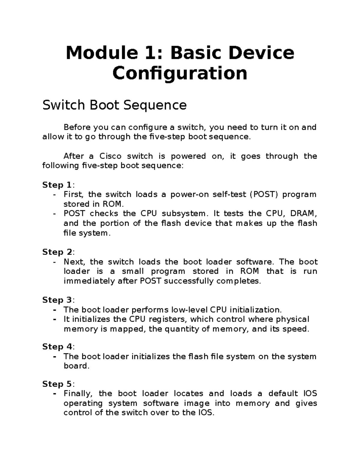 CCNA 2 - Module 1: Basic Device Configuration Switch Boot Sequence ...