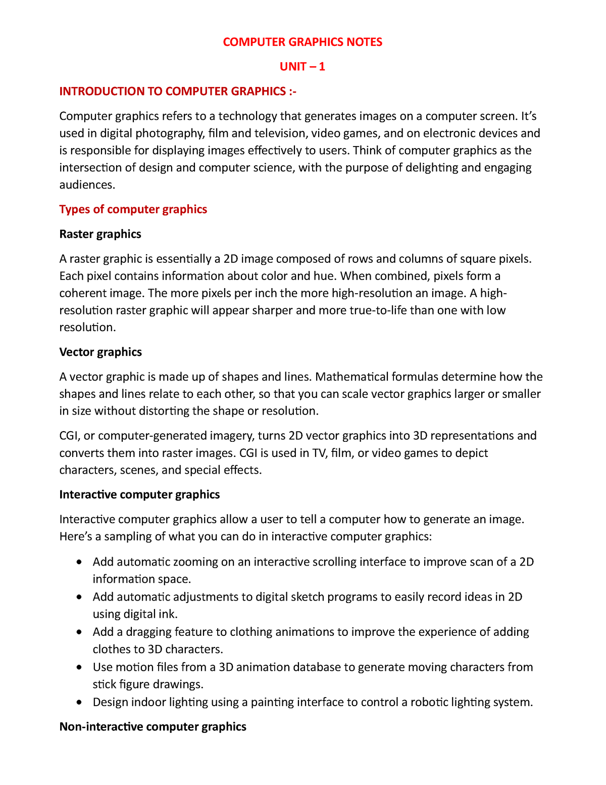 Computer Graphics Notes - COMPUTER GRAPHICS NOTES UNIT – 1 INTRODUCTION ...