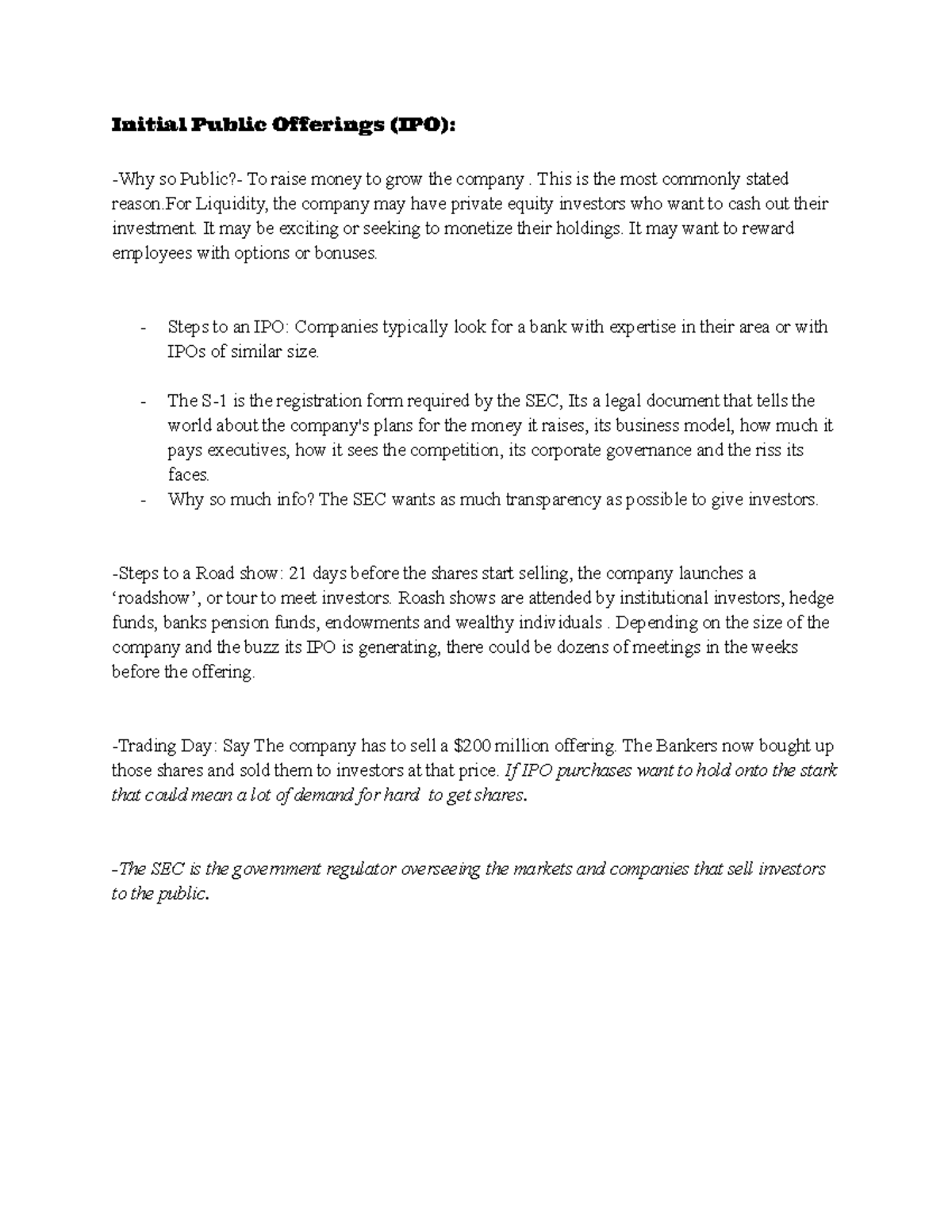 JRn3200 Notes 2 - Knowledge of Initial Public Offerings (IPO) for ...