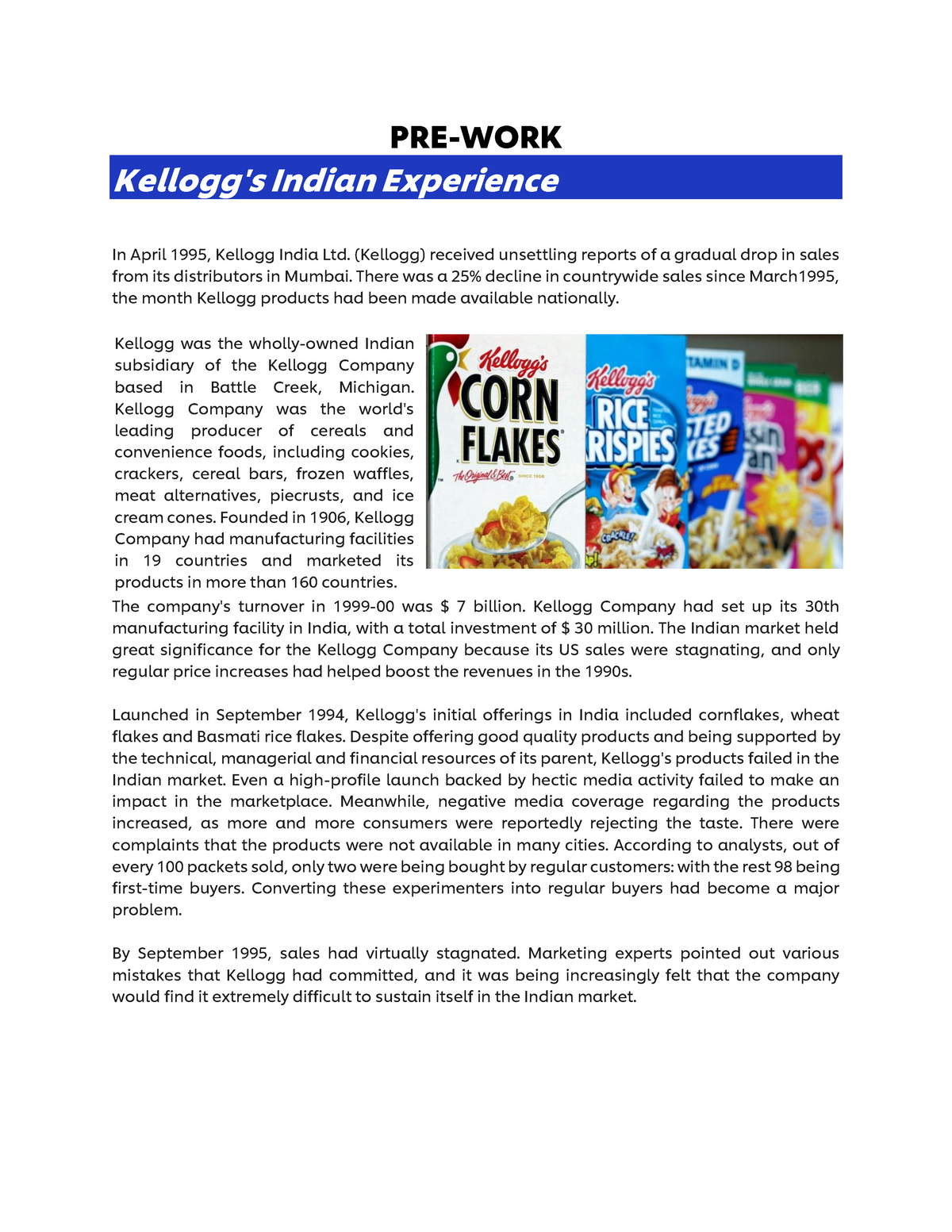 case study of kellogg's in india