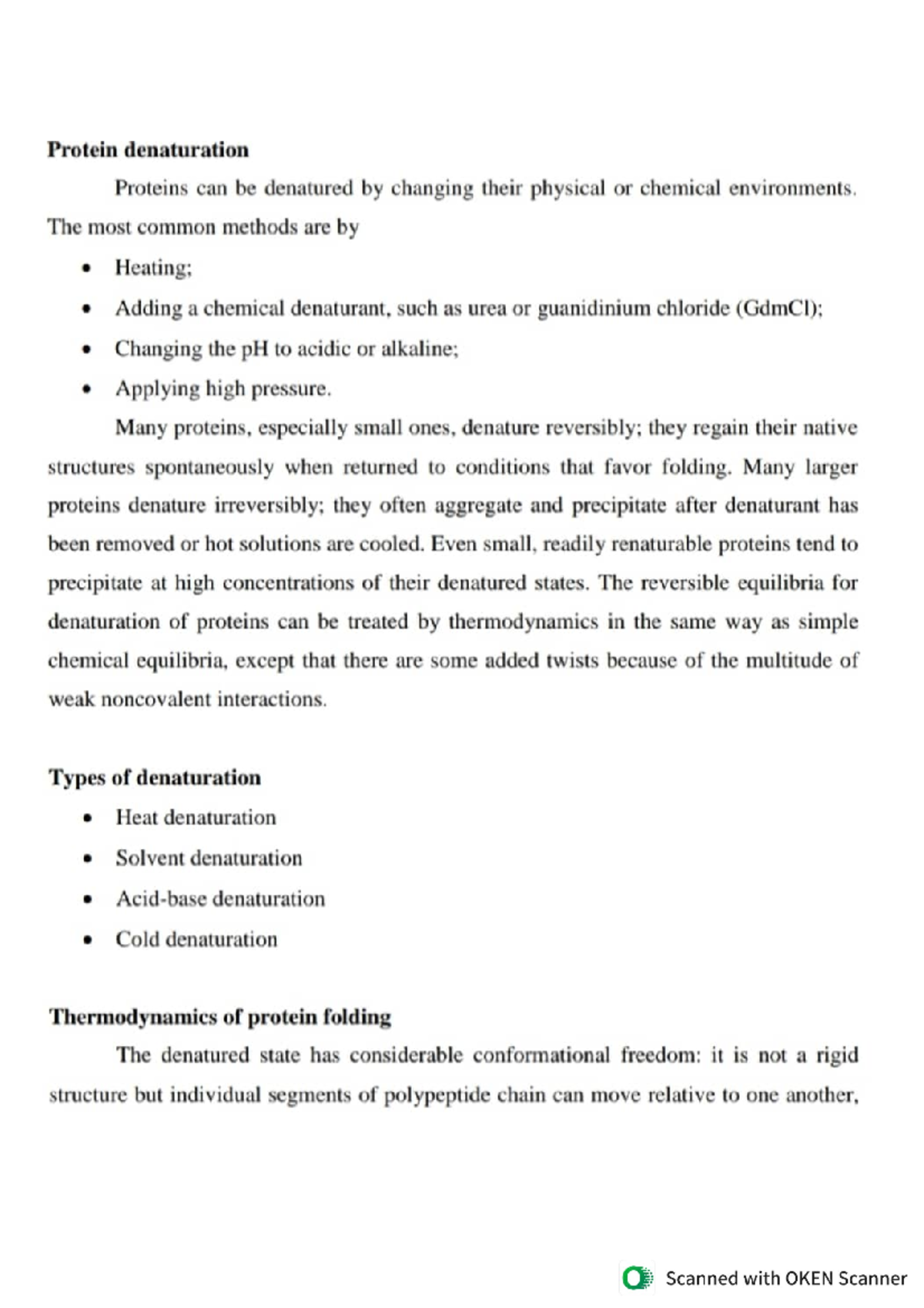Chemistry Protein Denaturation, Types of Denaturation