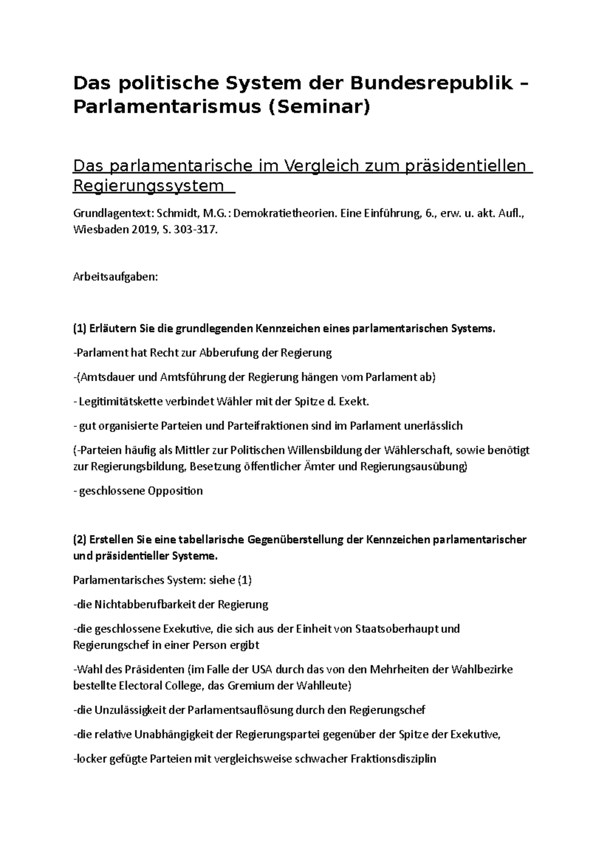 Parlamentarismus In Der Bundesrepublik Sitzung 1 - Das Politische ...