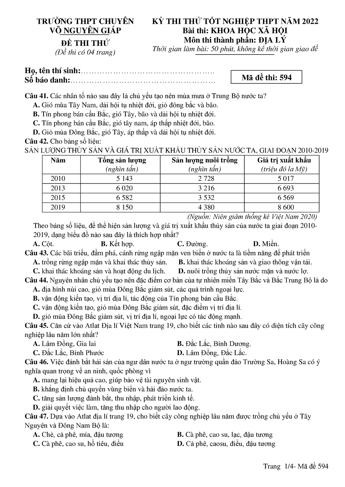 594 1 B6294 - Hhhhhbh - TRƯỜNG THPT CHUYÊN VÕ NGUYÊN GIÁP ĐỀ THI THỬ ...