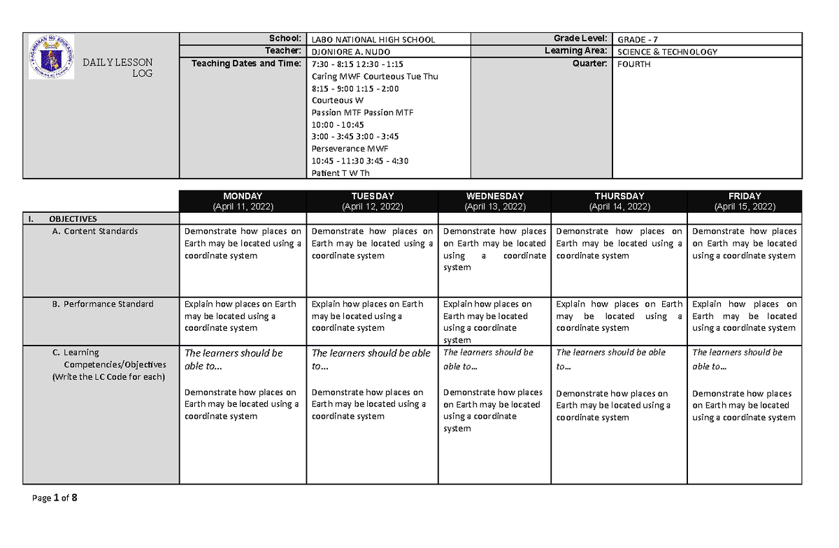 Objective-12c1 - rpms - DAILY LESSON LOG School: LABO NATIONAL HIGH ...