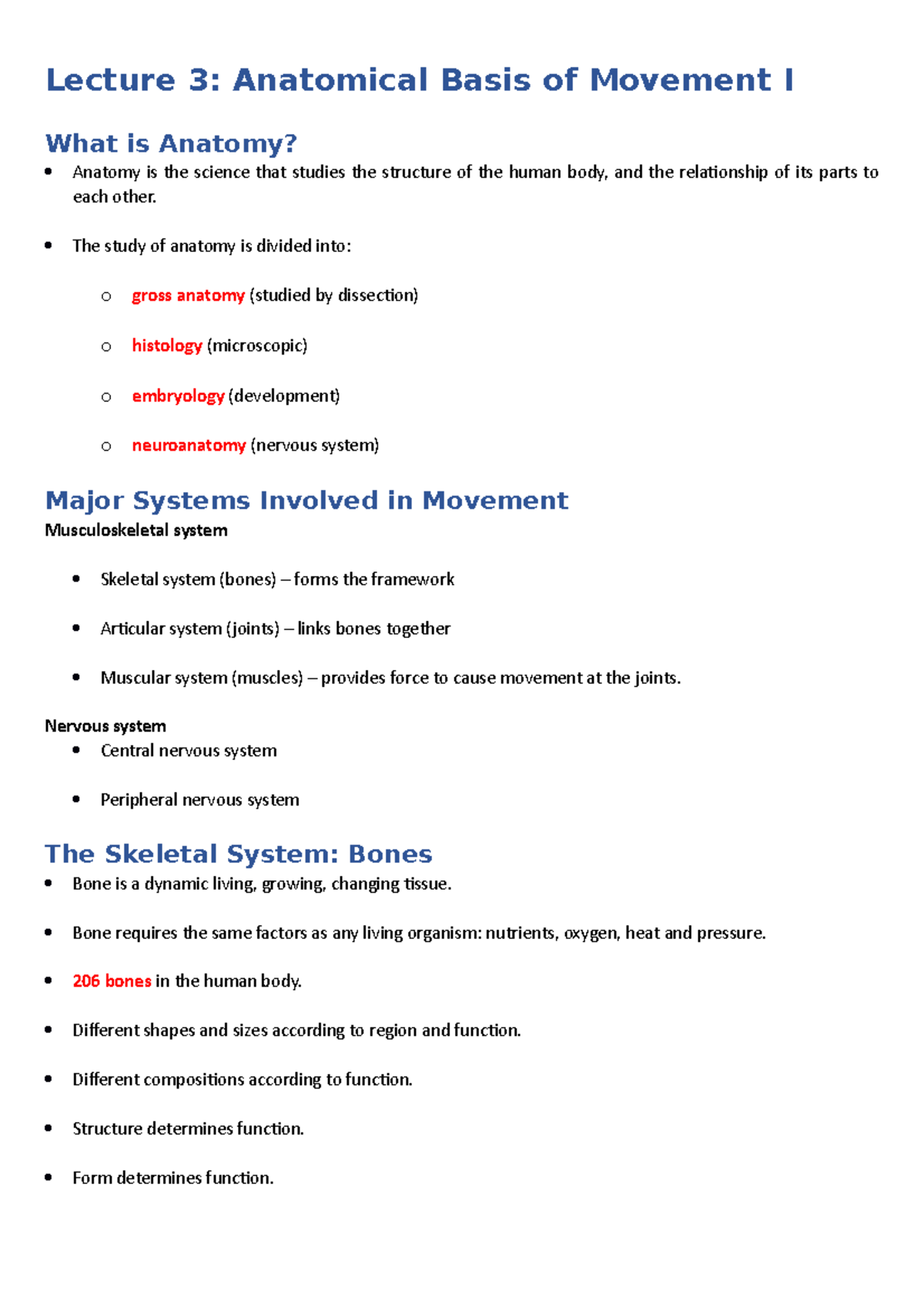 Lecture 03 Anatomical Basis of Movement 1 Lecture 3 Anatomical Basis