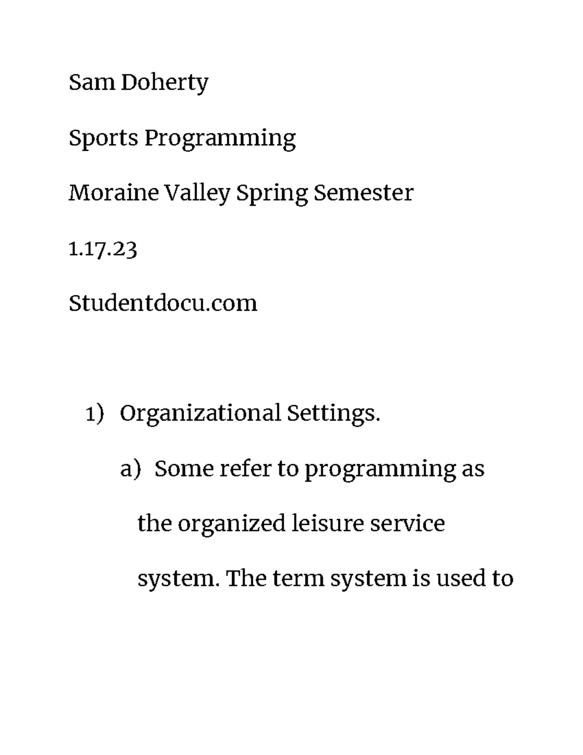 Sports Programming 1 Notes Sam Doherty Sports Programming Moraine