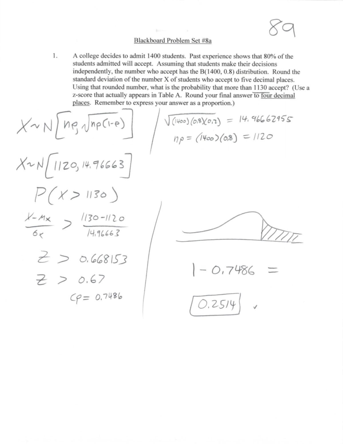 Bb ps8a solutions spring 13 - Blackboard Problem Set #8a A college ...