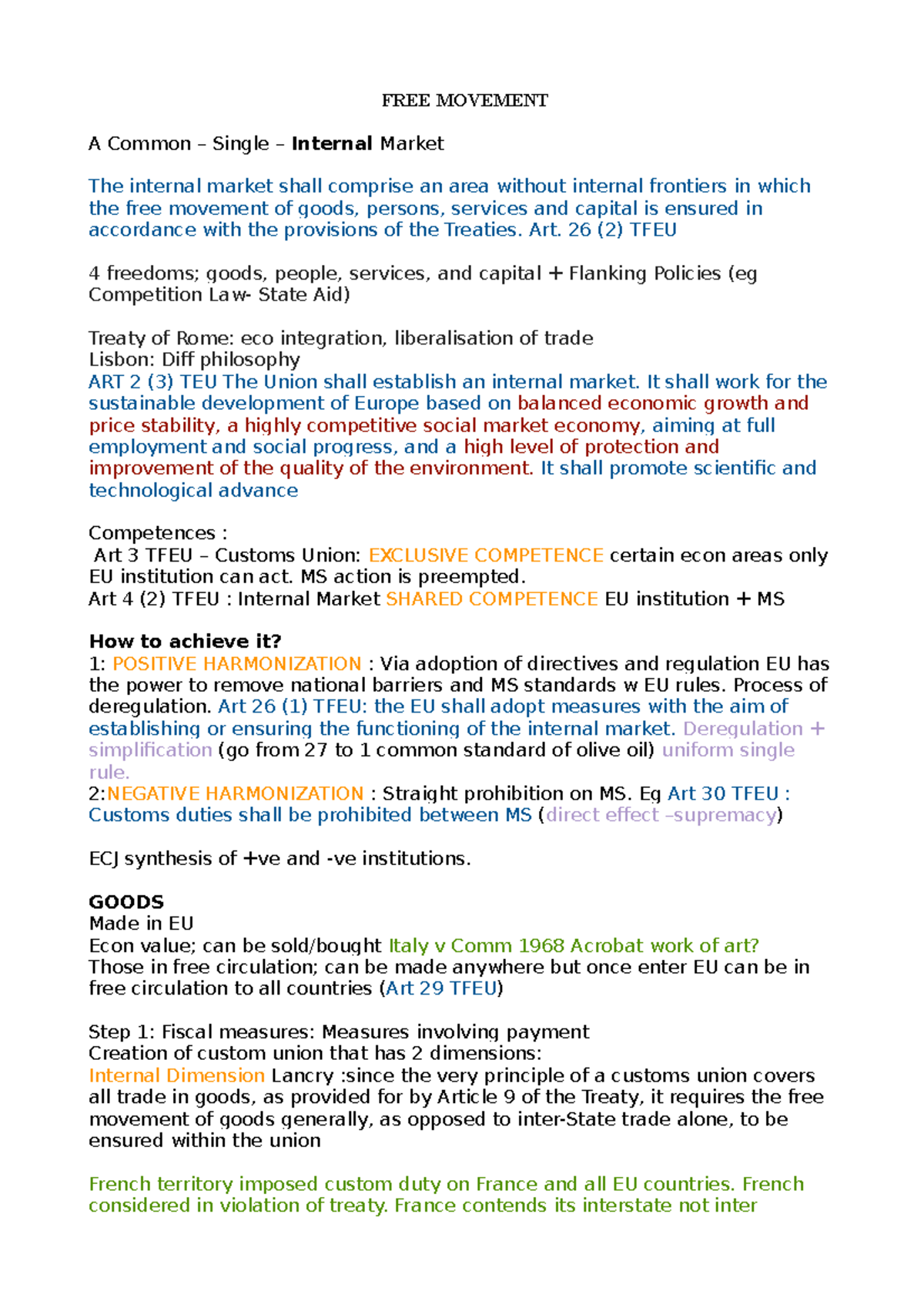 Free Movement - Lecture notes with case summaries - FREE MOVEMENT A ...