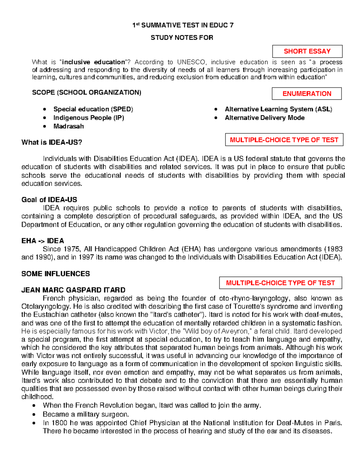 1st Summative TEST IN EDUC 7 Study Notes - 1 st SUMMATIVE TEST IN EDUC ...