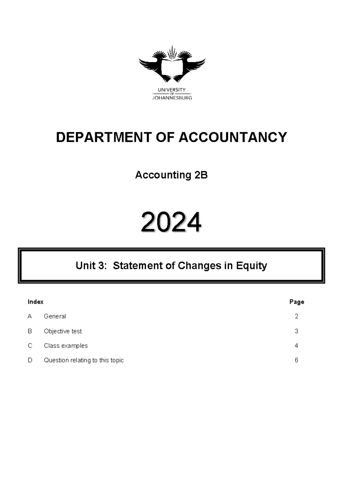 Unit 3Statement of changes in equity DEPARTMENT OF ACCOUNTANCY