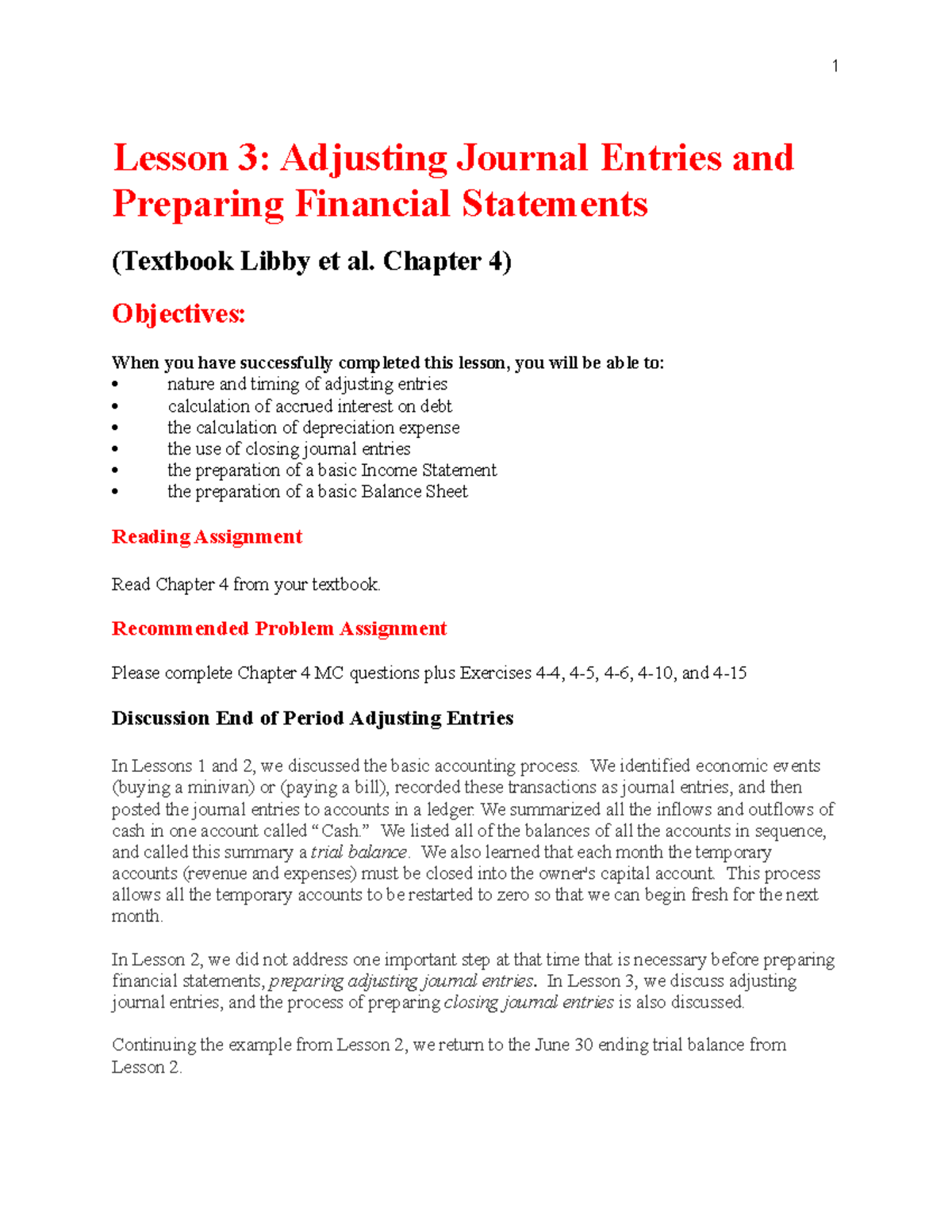 Adjusting Journal Entries & Preparing Financial Sta - Lesson 3 ...
