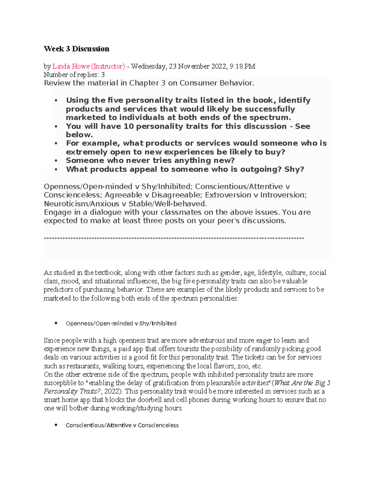 Discussion assignment unit 3 - Week 3 Discussion by Linda Howe ...