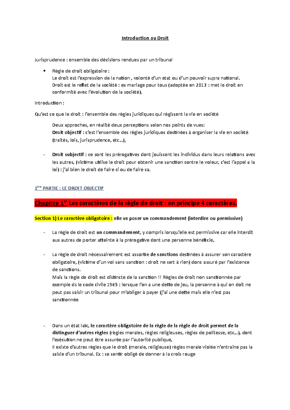 Cours Introduction au droit - Introduction au Droit - Studocu